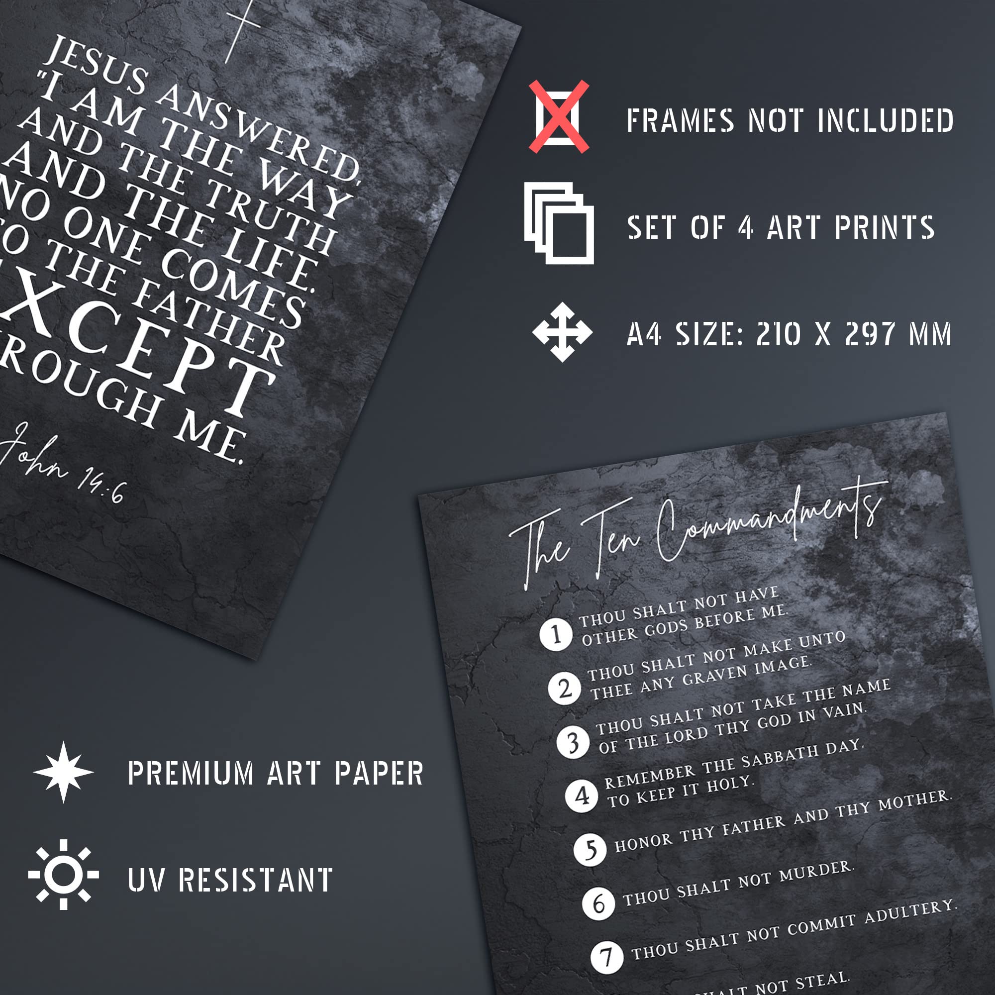 Artery8 Christian Bible Verses The Ten Commandments Unframed Poster Art Print Mixed Pack of 4 A4, A4 Mixed Pack 5, 11.69 x 8.27 inches - Image 4