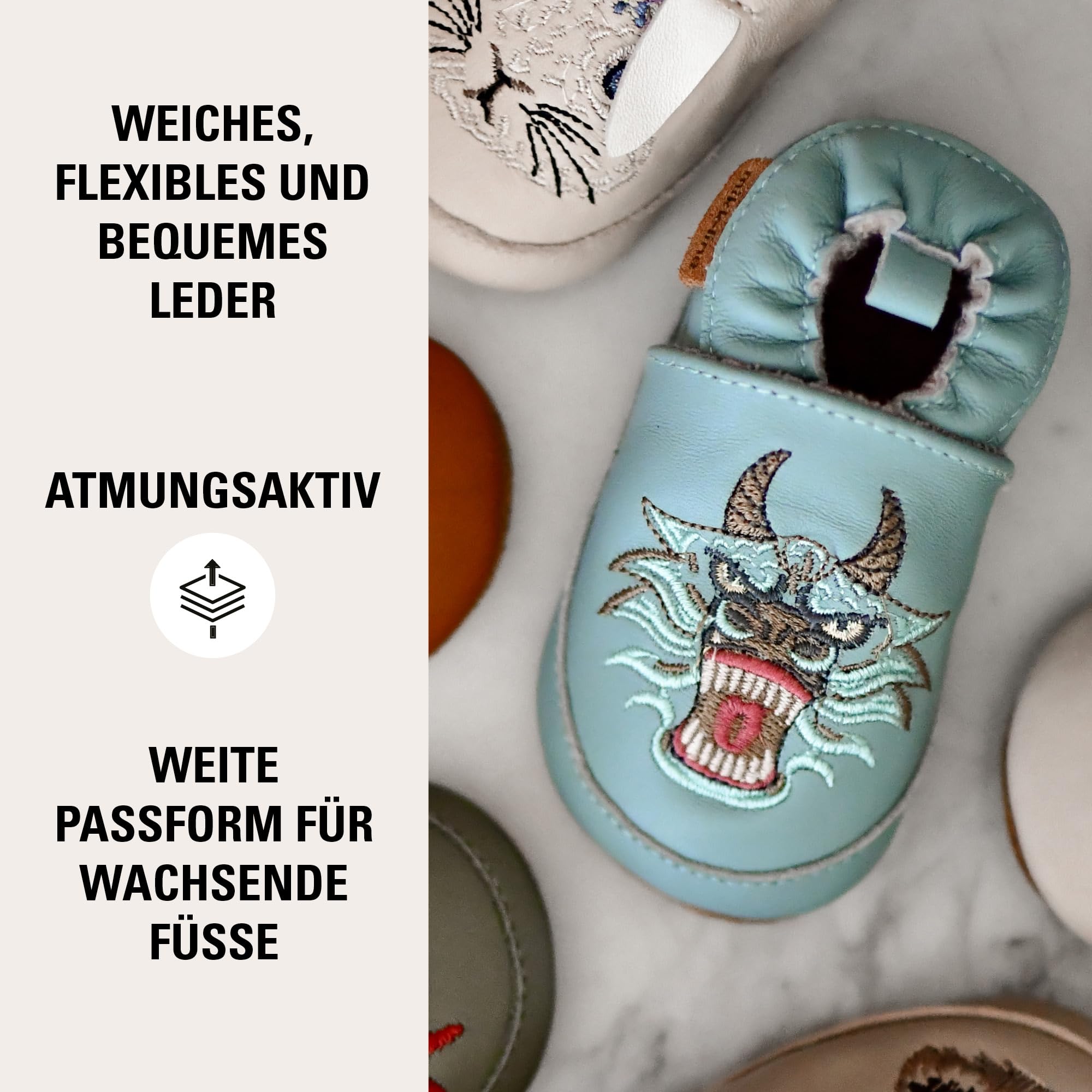 Mikk-line Zapatos de bebé para gatear – Zapatos de piel suave con suela de ante antideslizante – Pantuflas estampadas con estampado animal y forro de lino para niños y niñas – Perfecto para 0 – 48