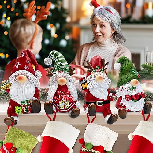 Miniatura 4 de Paquete de 4 Soportes para Calcetines de Navidad para Repisa de Chimenea, Colgadores de Calcetines con Gnomo para Repisa de Chimenea, Ganchos para