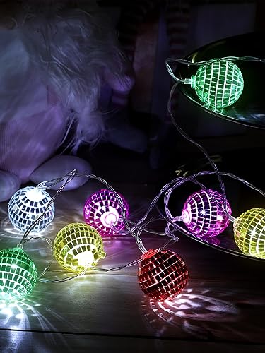 Vista 71 de BBTO Tira de luces LED de bola de discoteca con pilas, adornos para exteriores, patio, porche, 70, 80, suministros de fiesta de discoteca