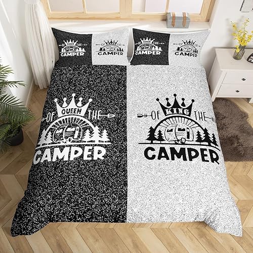 Erosebridal Juego de ropa de cama para campamento, decoración de caravana, funda de edredón tamaño King y Queen, tamaño matrimonial, estilo rústico
