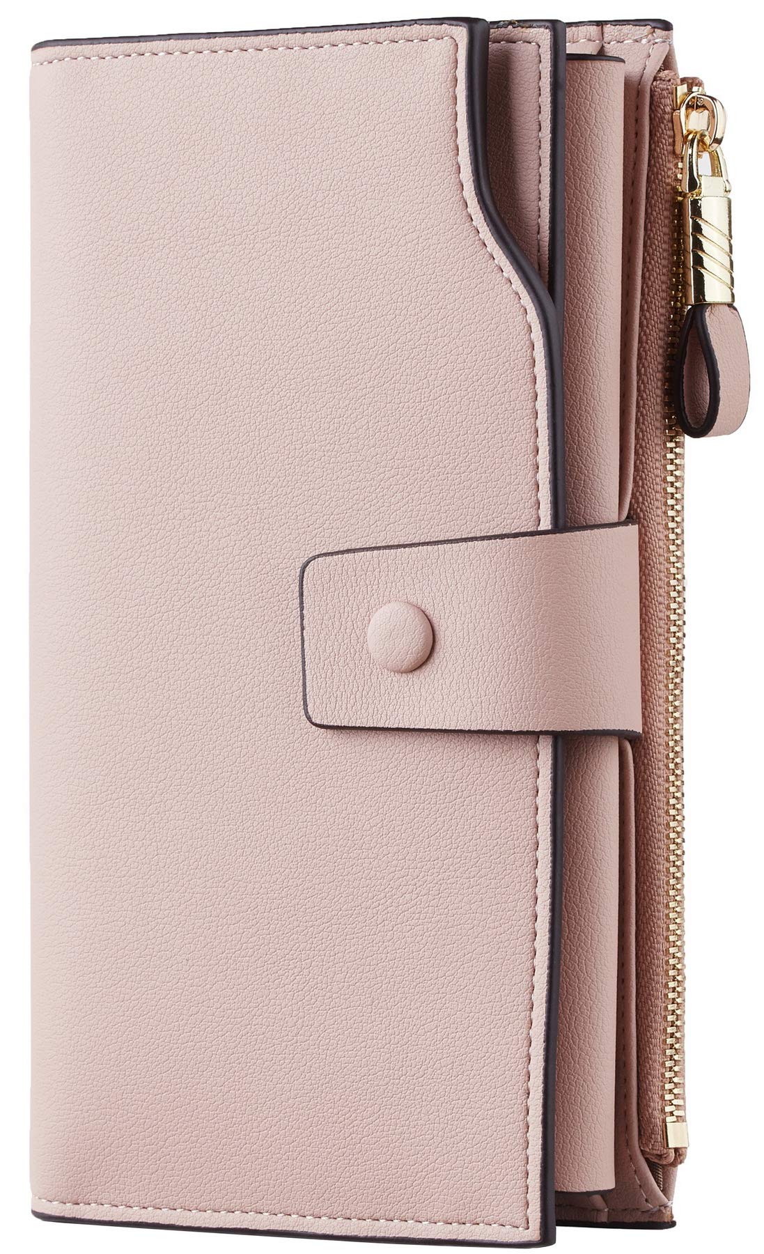 TravelamboWomens RFID Blocking Large Capacity Luxury Waxed Genuine Leather Clutch Wallet Multi Card Organizer, ReNapa Pink Champagne, One size