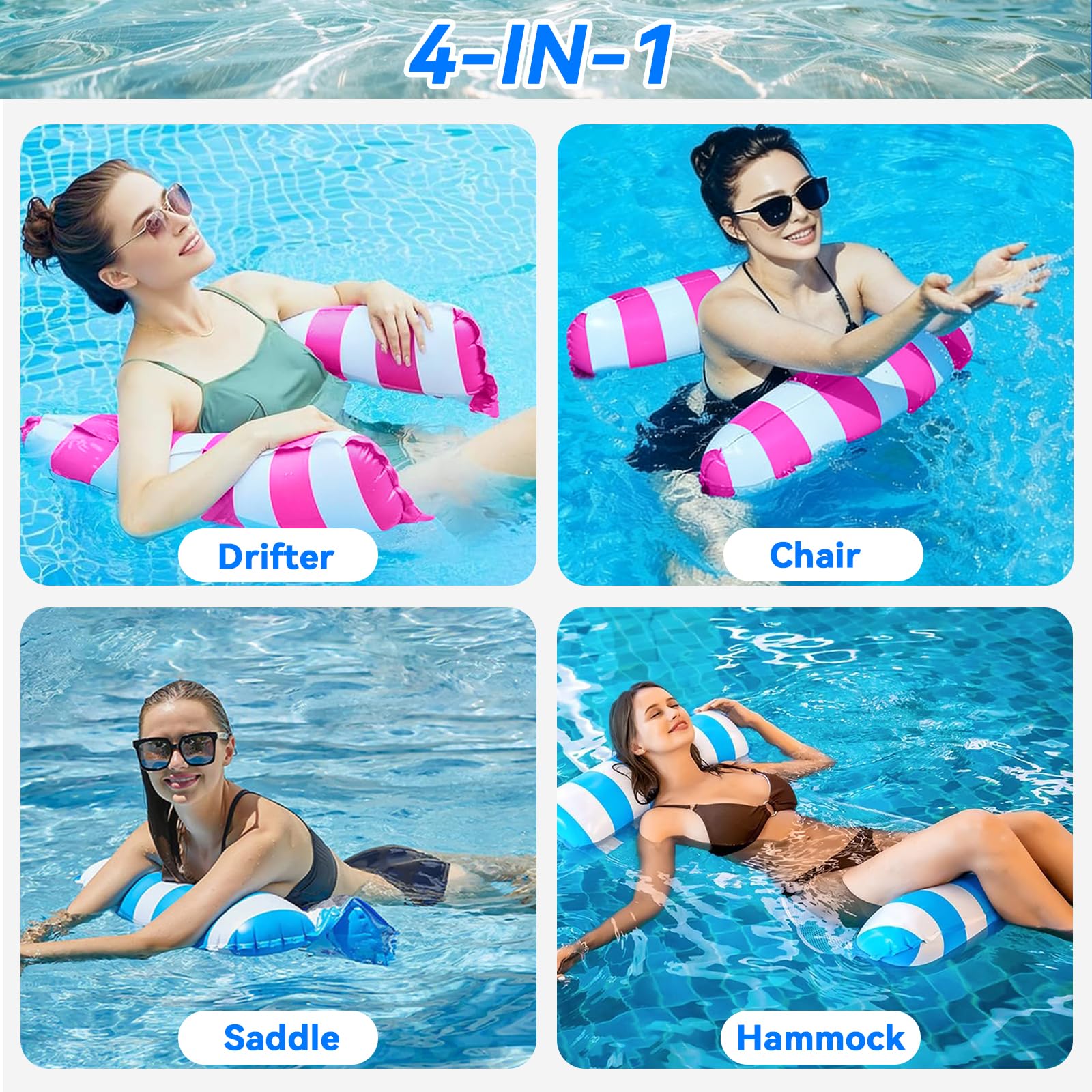 Materassino Mare, Gonfiabili Per Piscina, 2 Pezzi Amaca Gonfiabile Galleggiante 4 in 1, PiscinaGonfiabile Adulti, Materassino Gonfiabile Mare Piscina, AccessoriPiscina