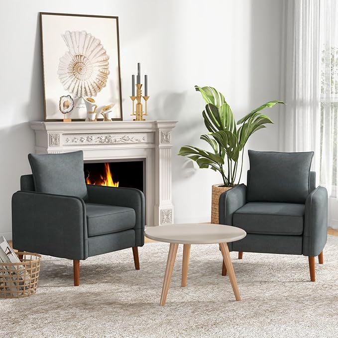 Giantex Modern MidCentury Accent Chair Set of 2 Fabric Upholstered