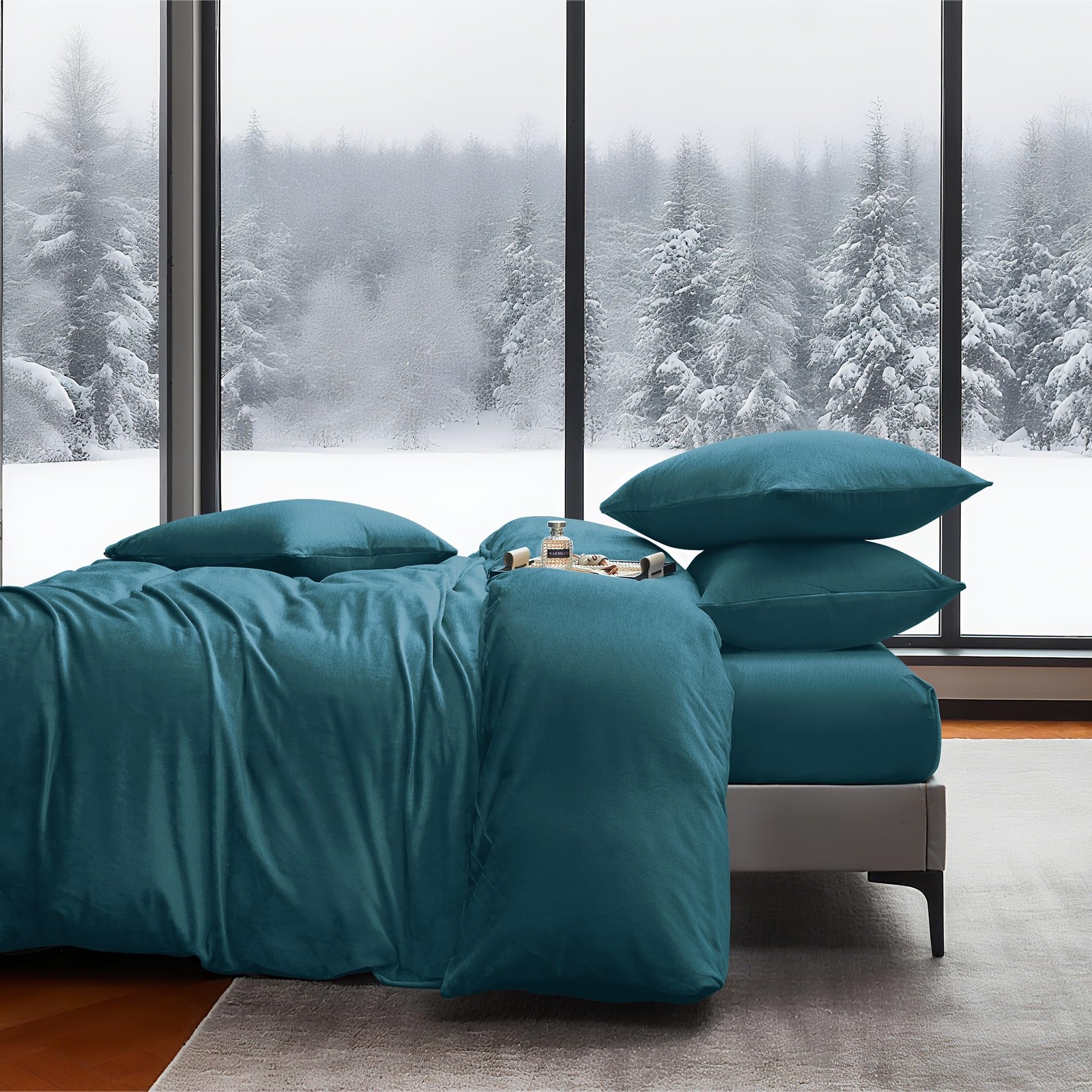 Ropa de cama de invierno 220x240 cm color petróleo liso cálida acogedora mullida ropa de cama de invierno suave cálida de terciopelo felpa vellón franela juego de funda nórdica de 3 piezas con
