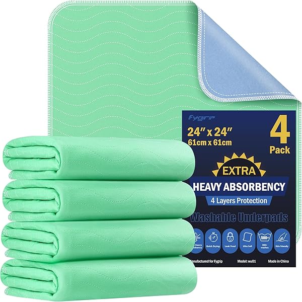 4 Pack 36” x 36” Extra Heavy Absorbency Washable Underpads, Waterproof Quick Drying Nursing Pads Incontinence Bed Pads, Reusable Washable Pee Pads for Dogs, Diaper Changing & Adults