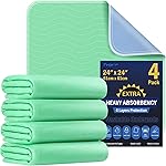 4 Pack 24 x 24 Extra Heavy Absorbency Washable Underpads, Waterproof Nursing Pads Incontinence Bed Pads, Reusable Washable Pee Pads for Dogs, Diaper Changing & Adults, Washable Puppy Pads