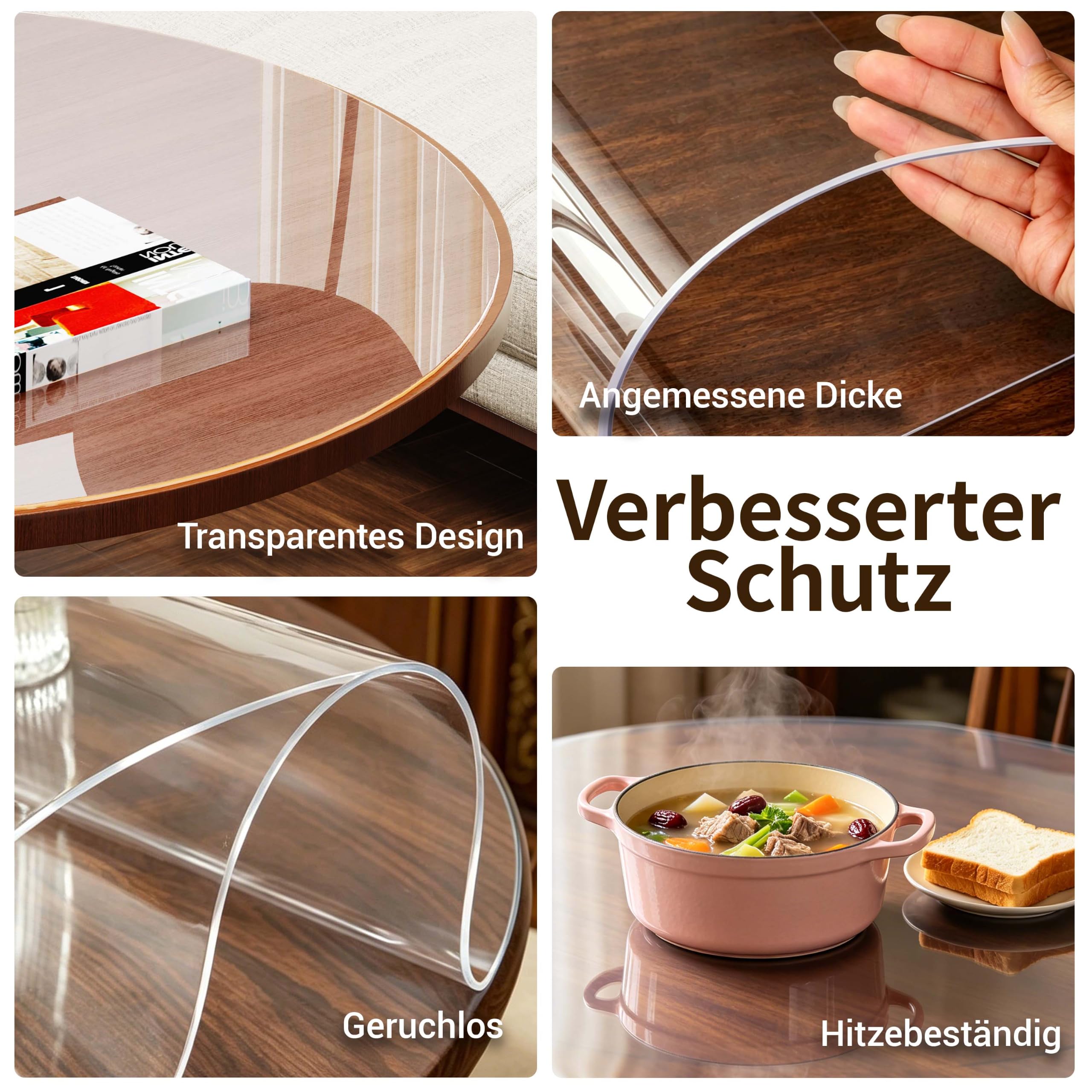 Tischdecke Transparent Rund, Tischfolie wasserdicht 2mm dick, Tischschutz für Esszimmer, abwaschbar hitzebeständig Tischdecke Schreibtisch Tischpad (110X110cm Rund)