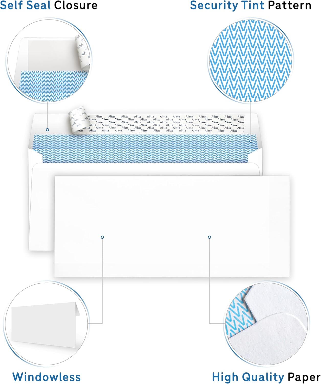 #10 Security Envelopes Letter Size Self Seal, 500 Count, Mailing Envelopes, Checks, Letters, Office Documents - Windowless, Security Tinted, Business Envelopes - White, 4-1/8" x 9-1/2"