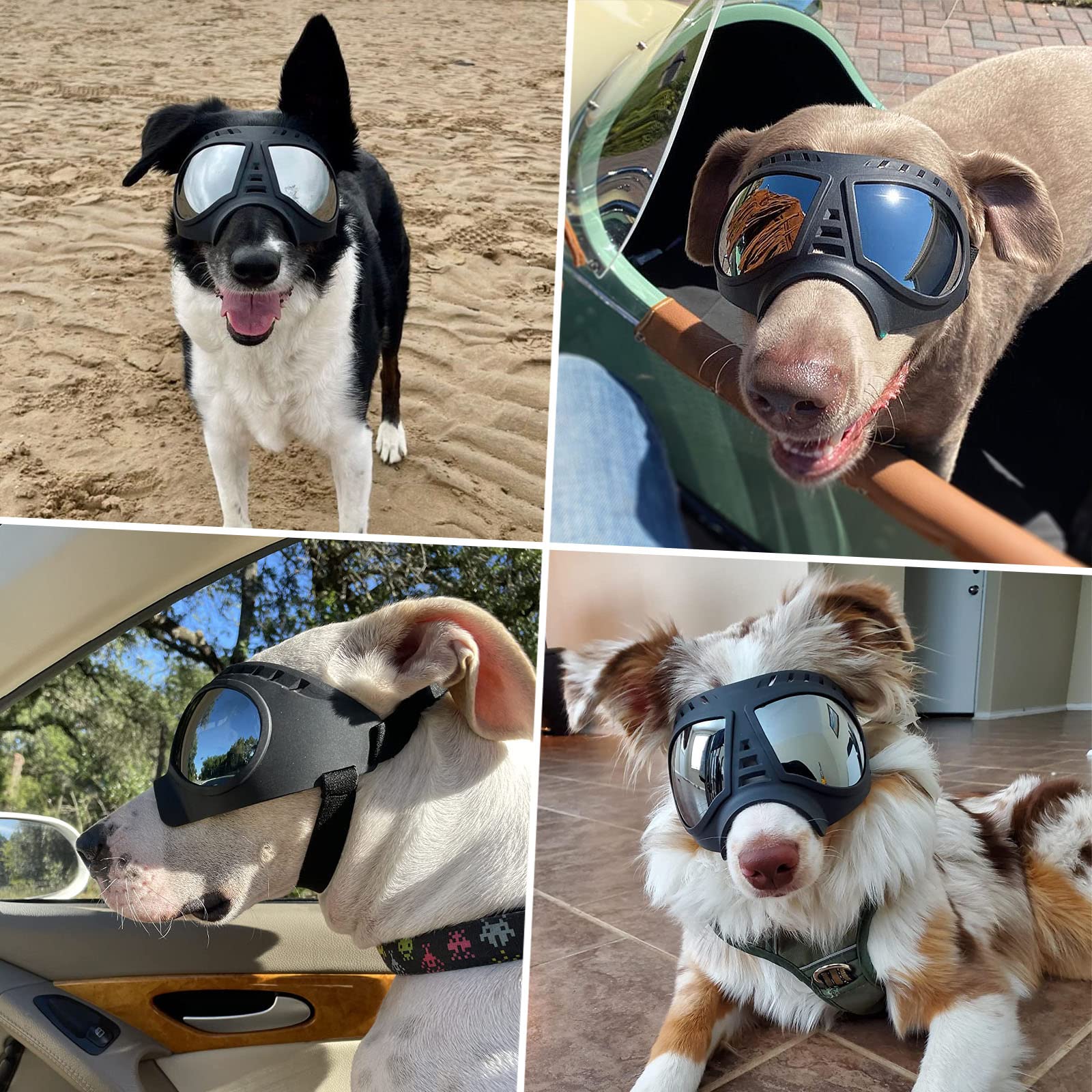 Namsan Gafas de Perro Gafas De Sol Para Perros De Mascotas Protección UV Gafas Impermeables Ajustables a Prueba de Viento para Perros Medianos / Grandes-Negro