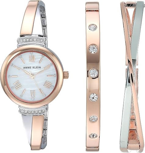 Anne Klein Women's Premium Crystal Accented Bangle Watch Set, AK/2245