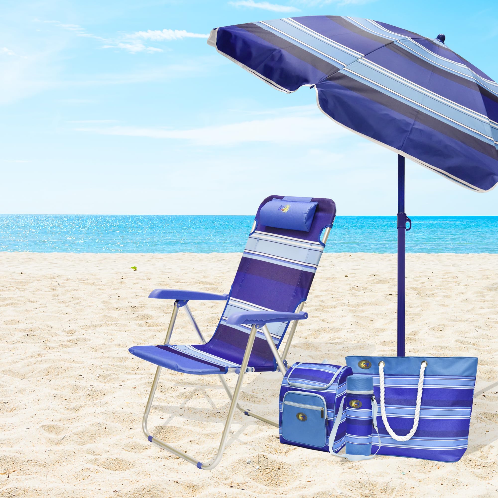SUNNY STAR SEDIA MARE ROCHELLE 60x41x100cm STRUTTURA IN ALLUMINIO (blu fasciato)