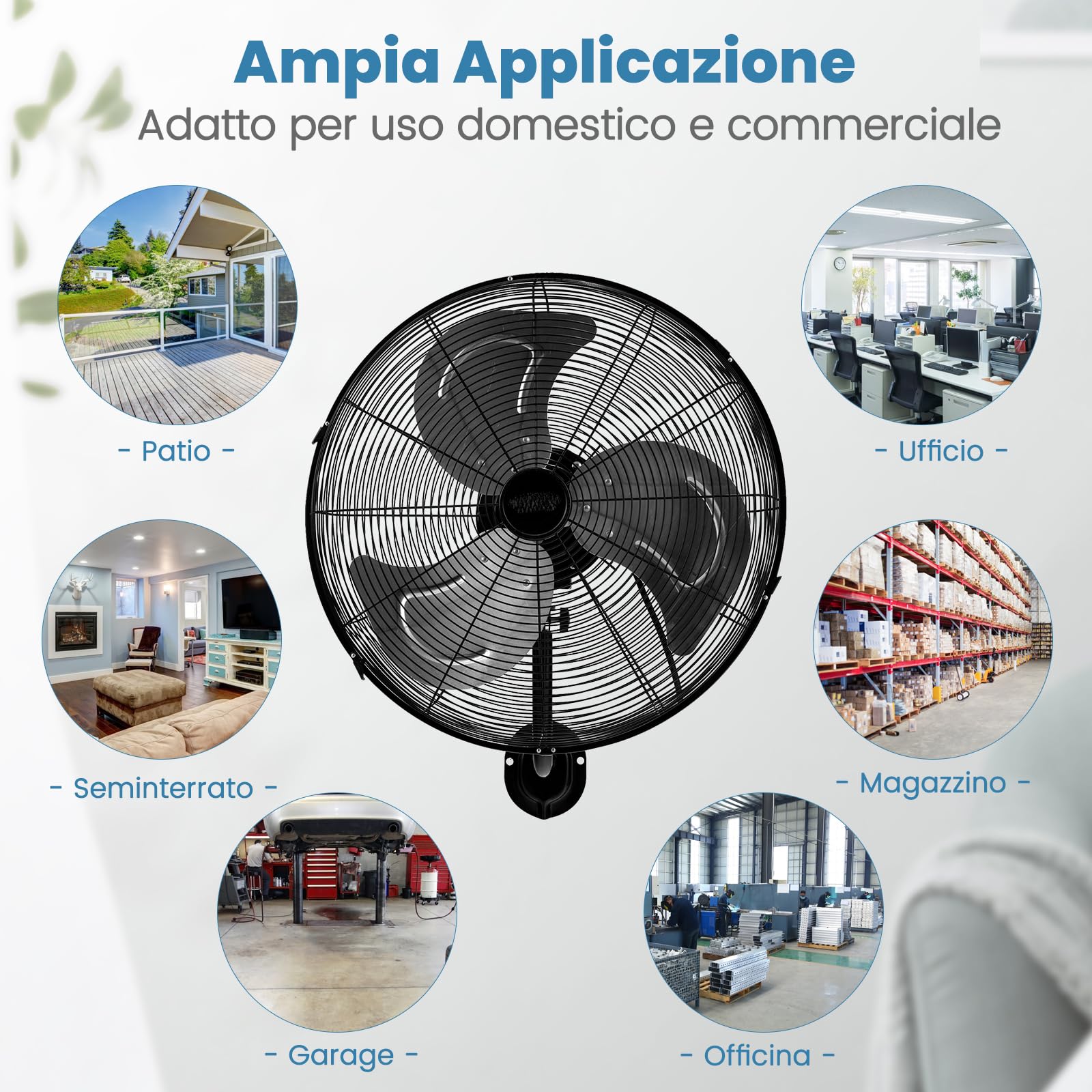 GYMAX Ventilatore da Parete con 3 Pale, Diametro 56 cm, 3 Livelli di Velocità, Kit Fissaggio Incluso, Grande e Potente, 120 W (Nero)