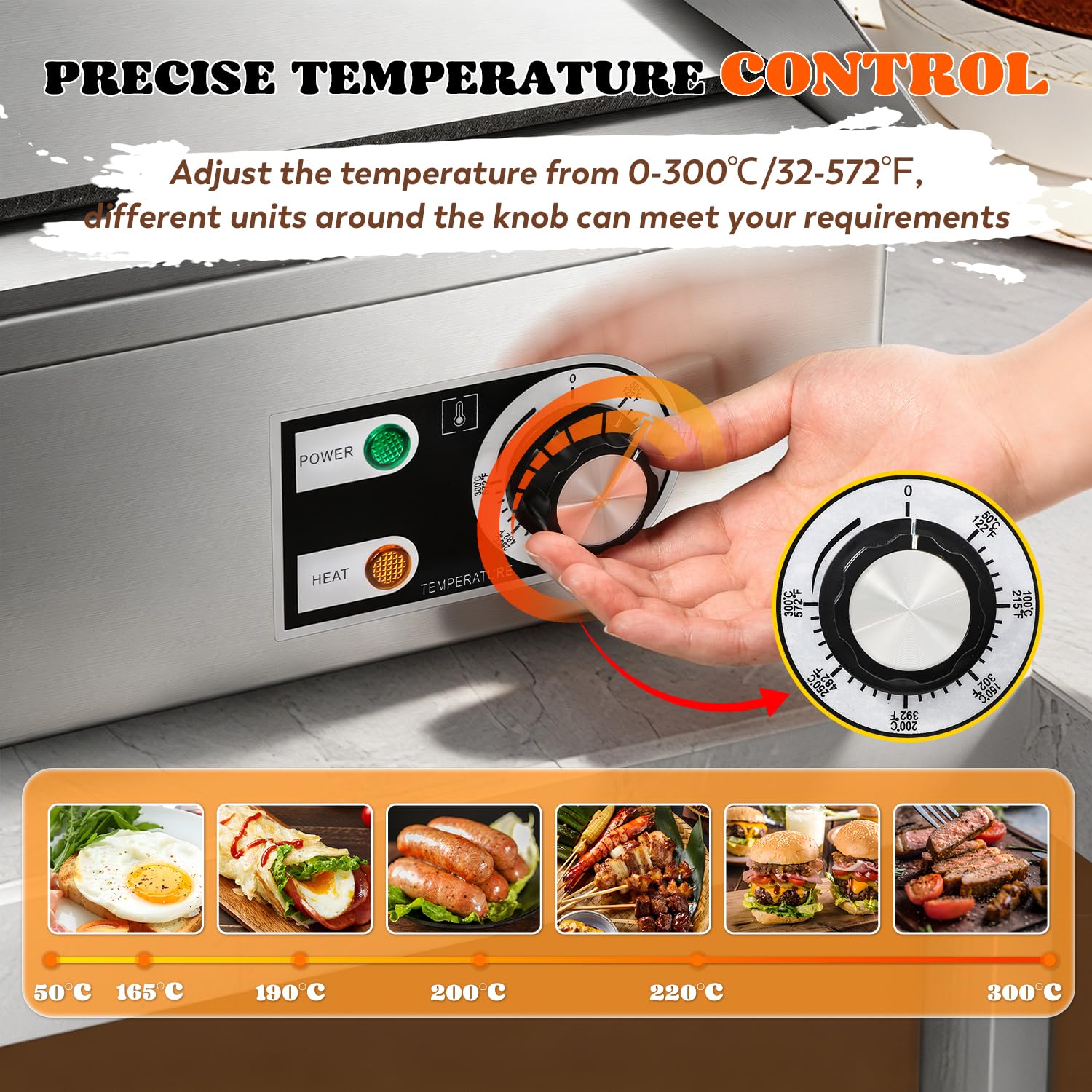 Moongiantgo Piastra Elettrica Commerciale 22" 3000W, Grill in Acciaio Inox con Scatola Olio Rimovibile e Temperatura Regolabile (0-300°C), Piastra Teppanyaki Antiaderente per Ristoranti, Cucine (22'')