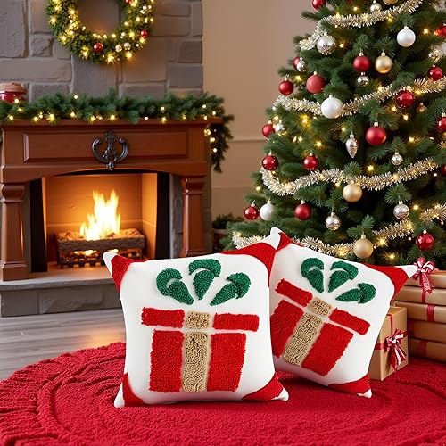 Miniatura 4 de NIDITW Juego de 2 fundas de almohada decorativas de Navidad de 18 x 18 pulgadas, fundas de cojín cuadradas bordadas de algodón y lino jacquard,