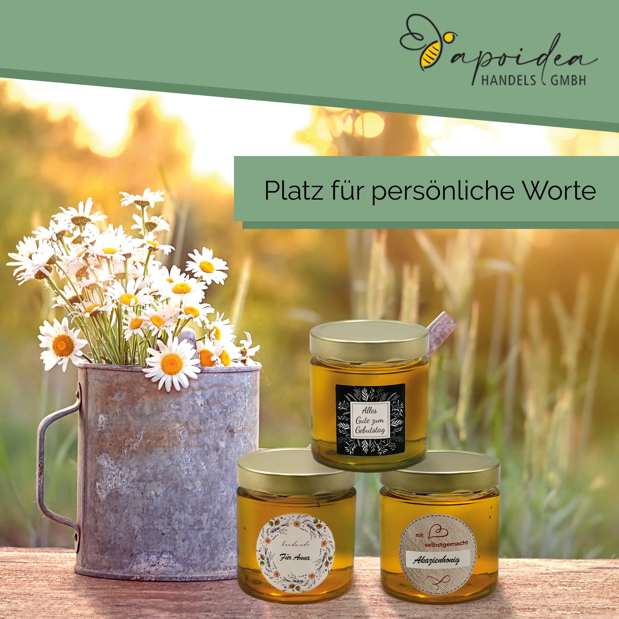 Apoidea - Etiketten selbstklebend zum Beschriften 300 Stück/Etiketten für Einmachgläser/Etiketten Marmelade ablösbar/Etiketten Handmade/Etiketten für Gläser – Motiv Blanko schwarz