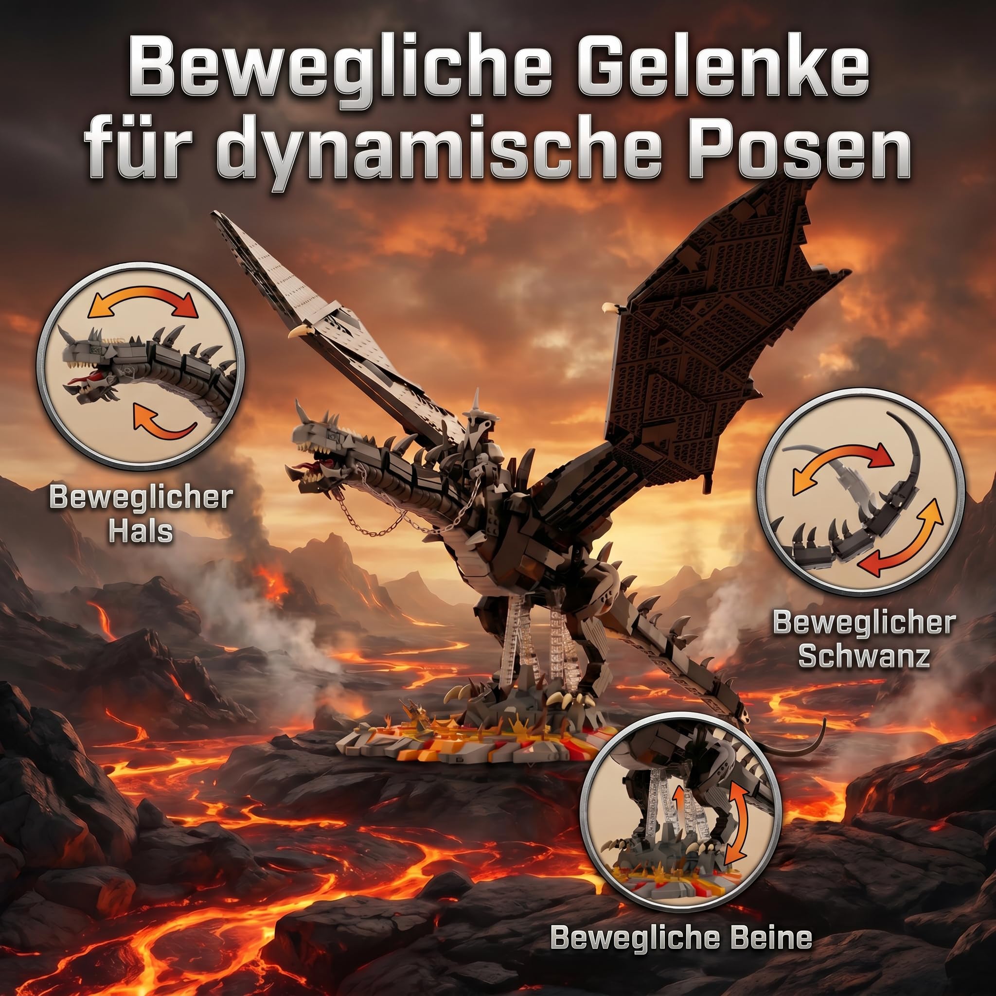 Fantasy Dragon 80cm Großes Klemmbausteine Set - 2199 Teile Drachen Modular Building Bausatz für Erwachsene, Ring Fans & Sammler Kompatibel mit Youmko YM011
