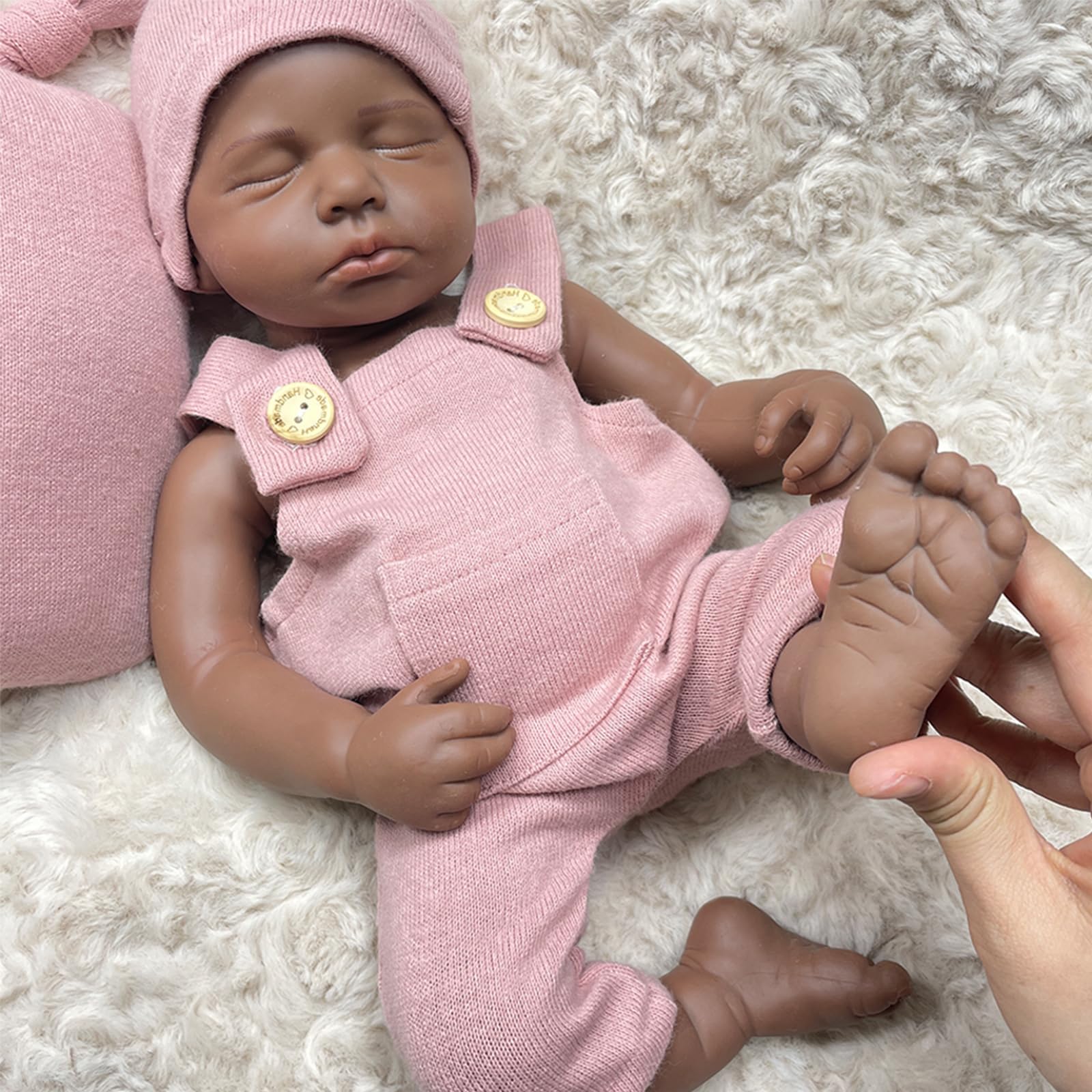 Oppaionaho 20 Inch Loulou Realistic Full Body Silicone Reborn Baby Dolls African American, Newborn Doll That Look Real Sleeping Babies (Girl, African)
