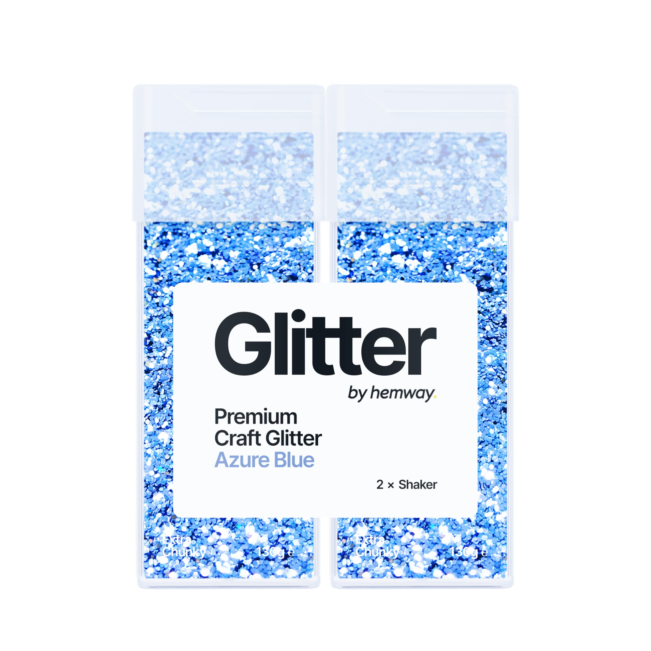 Hemway Glitter Shaker Azure Blue 130g x2 Pack Extra Chunky, Craft Glitter Shakers for Resin & Epoxy Crafts