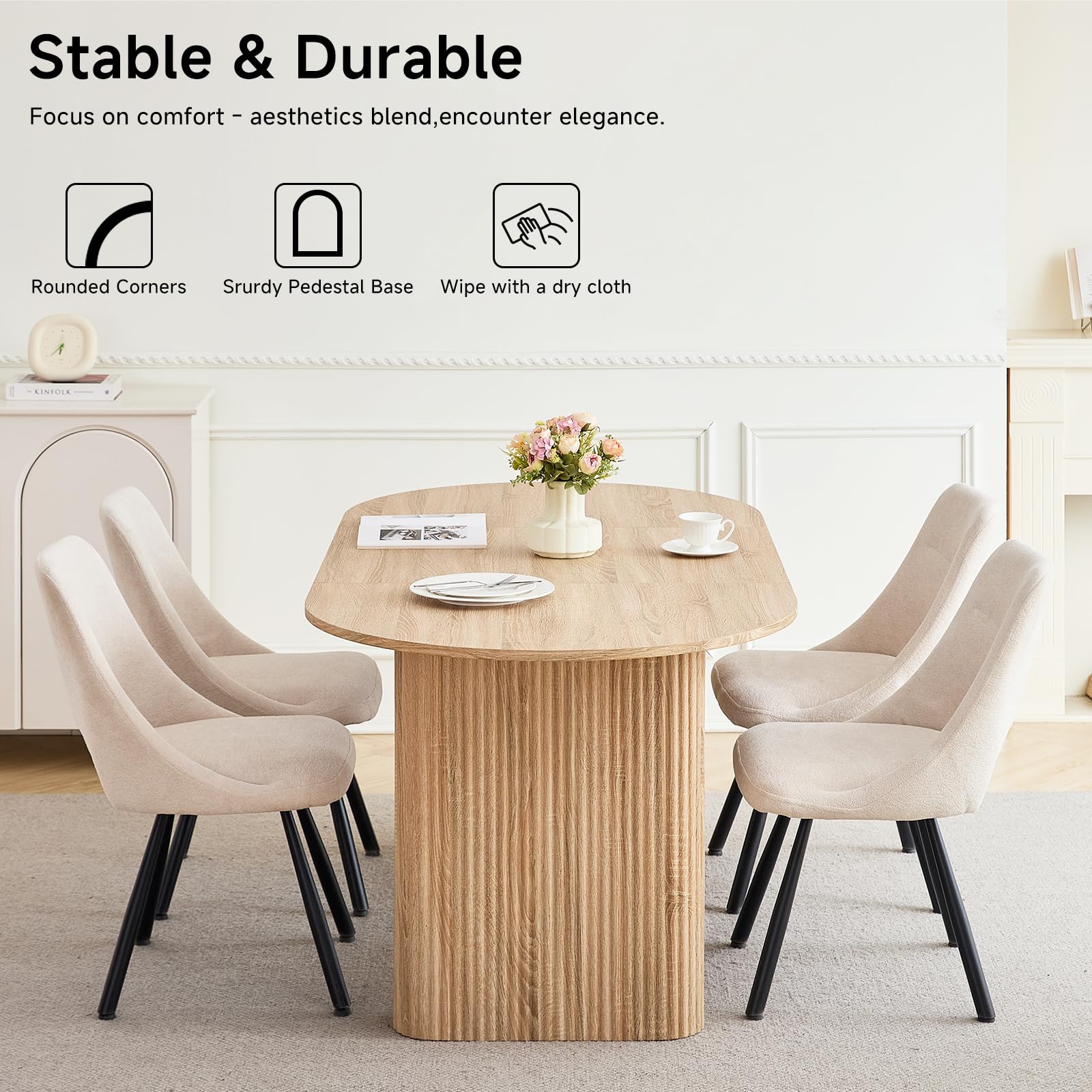 GrandCA HOME Table à Manger Ovale en Bois, Table de Cuisine Moderne de 180 CM, Grand Bureau en MDF pour 6 à 8 Personnes (Marron Clair)