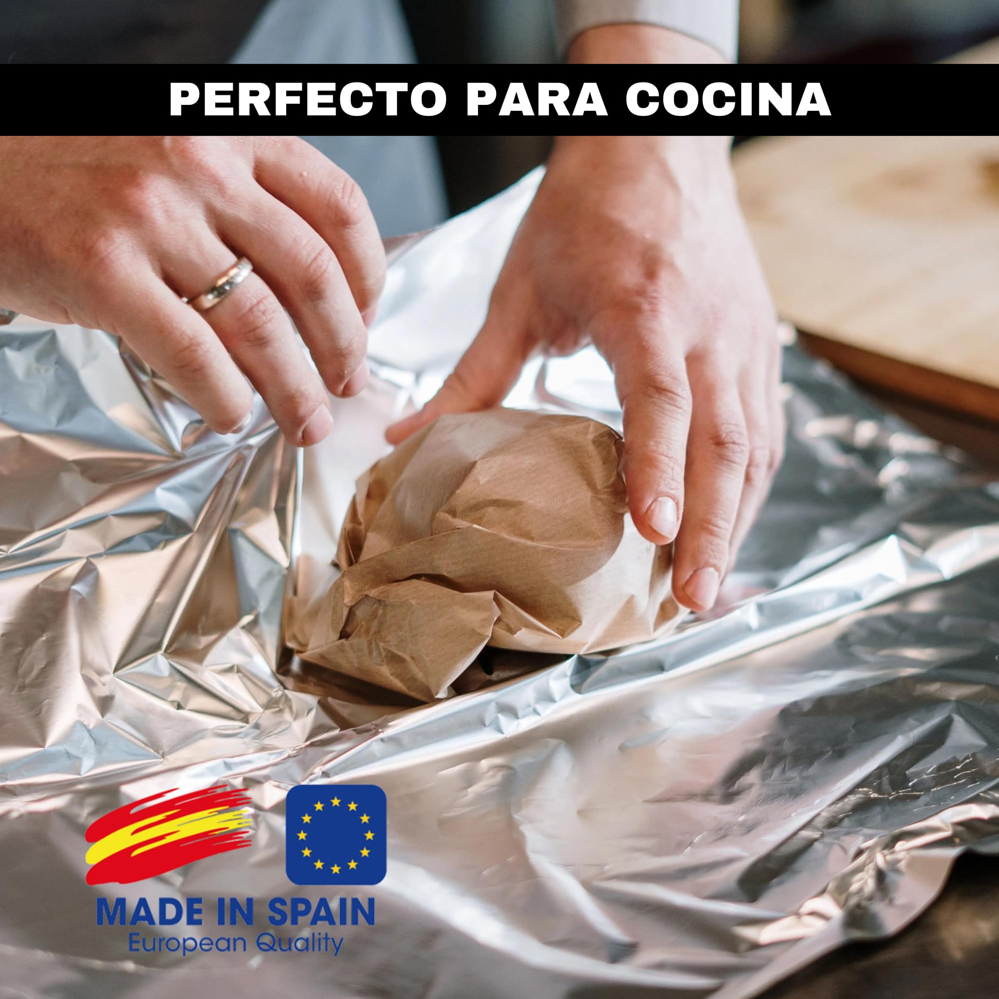 ACESA – Papel Aluminio Industrial 30cm x 200m | Rollo de Aluminio para Cocina, Hostelería y Peluquería | 14 Micras | Apto para Horno y Congelador | Caja Dispensadora con Sierra de Corte