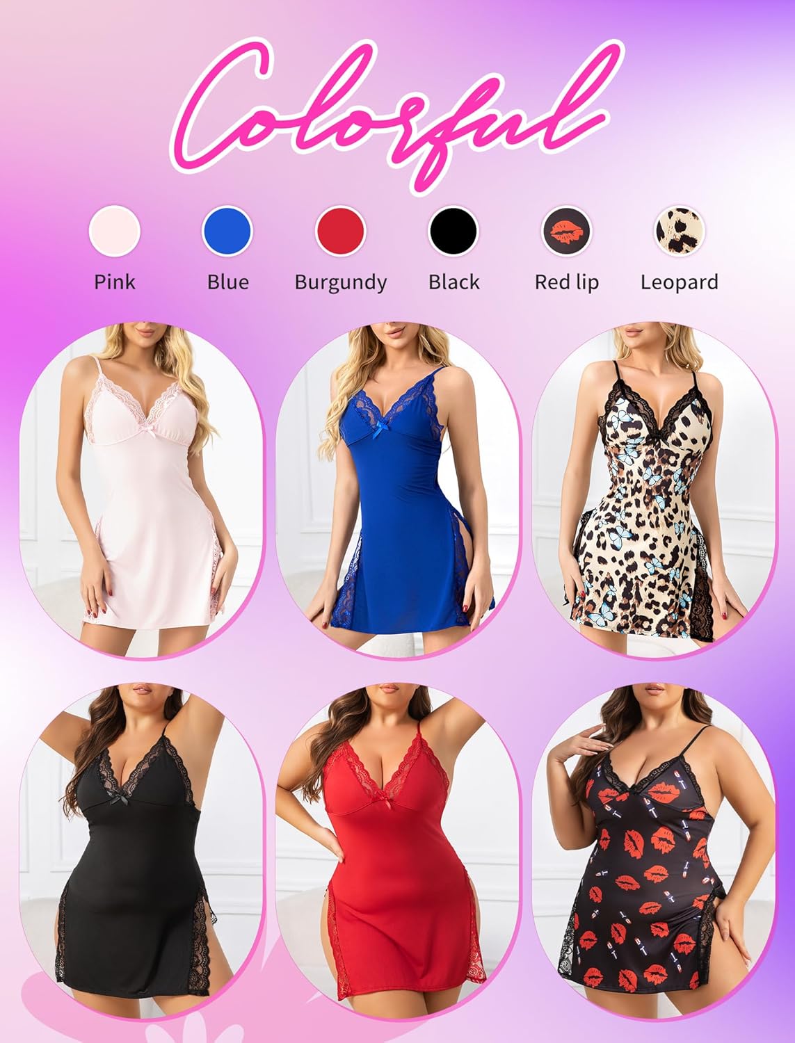 Babydoll Lingerie for Women Lace Chemise Sexy Nightgown Modal Exotic Sleepwear Side Slits - Image 5