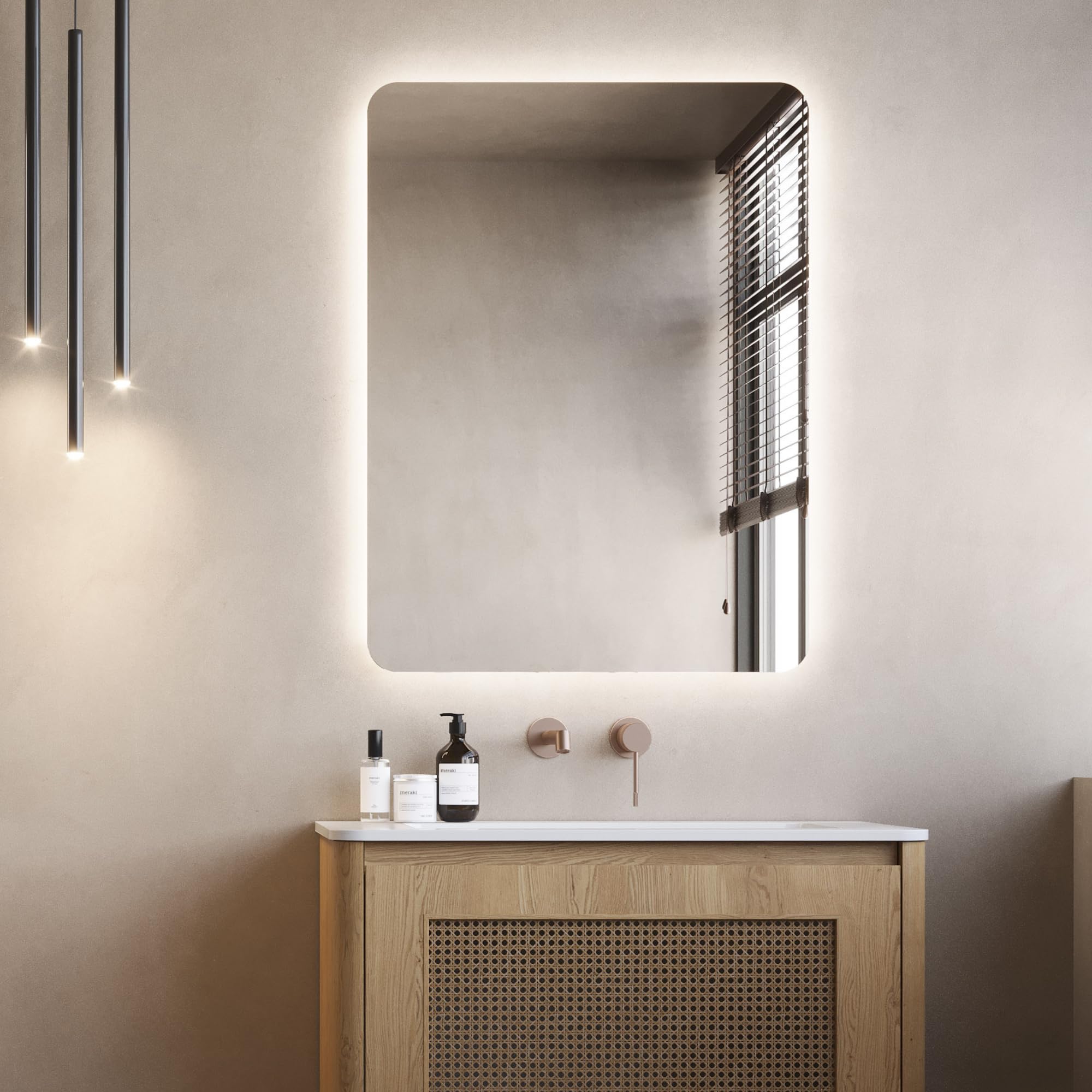 NOLUXA LEDIMEX - Lustro łazienkowe ze światłem | Duże podświetlane lustro łazienkowe | Lustro LED o mocy 24 W | Kwadratowe lustro ścienne 70x80cm | Seria Dania | Kolor chromu | 3 lata