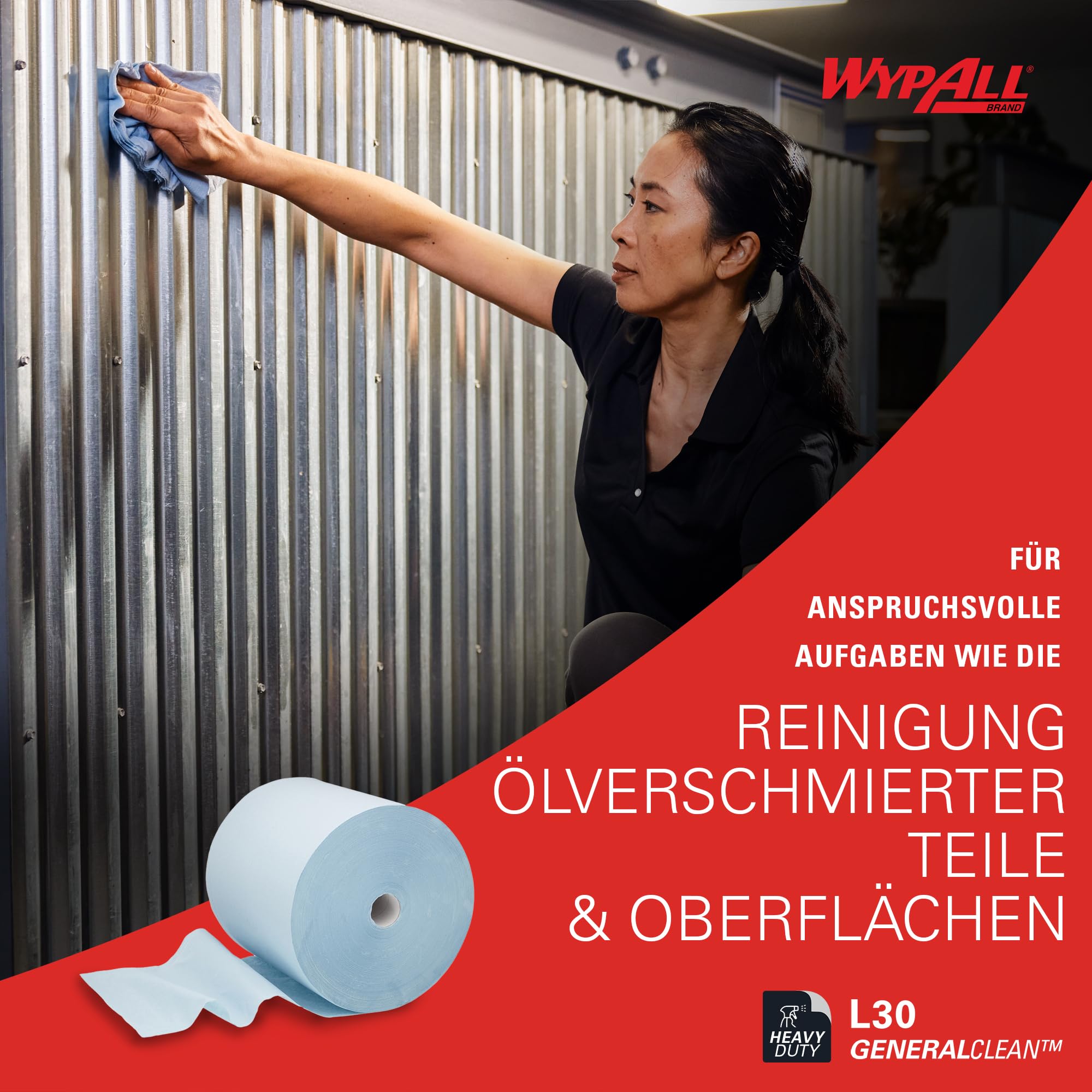 WypAll L30 Papiertücher für industrielle Reinigung 7426, Jumbo Rolle, hohe Saugfähigkeit, extra breit, 3-lagig, 1 Rolle x 670 blaue Tücher (Gesamt 670 Stück)
