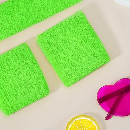 Miniatura 5 de Ronglry Conjunto de bandas para el sudor de neón de los años 80 y 90 para mujer, pulsera deportiva y diadema de neón para el sudor, accesorios de