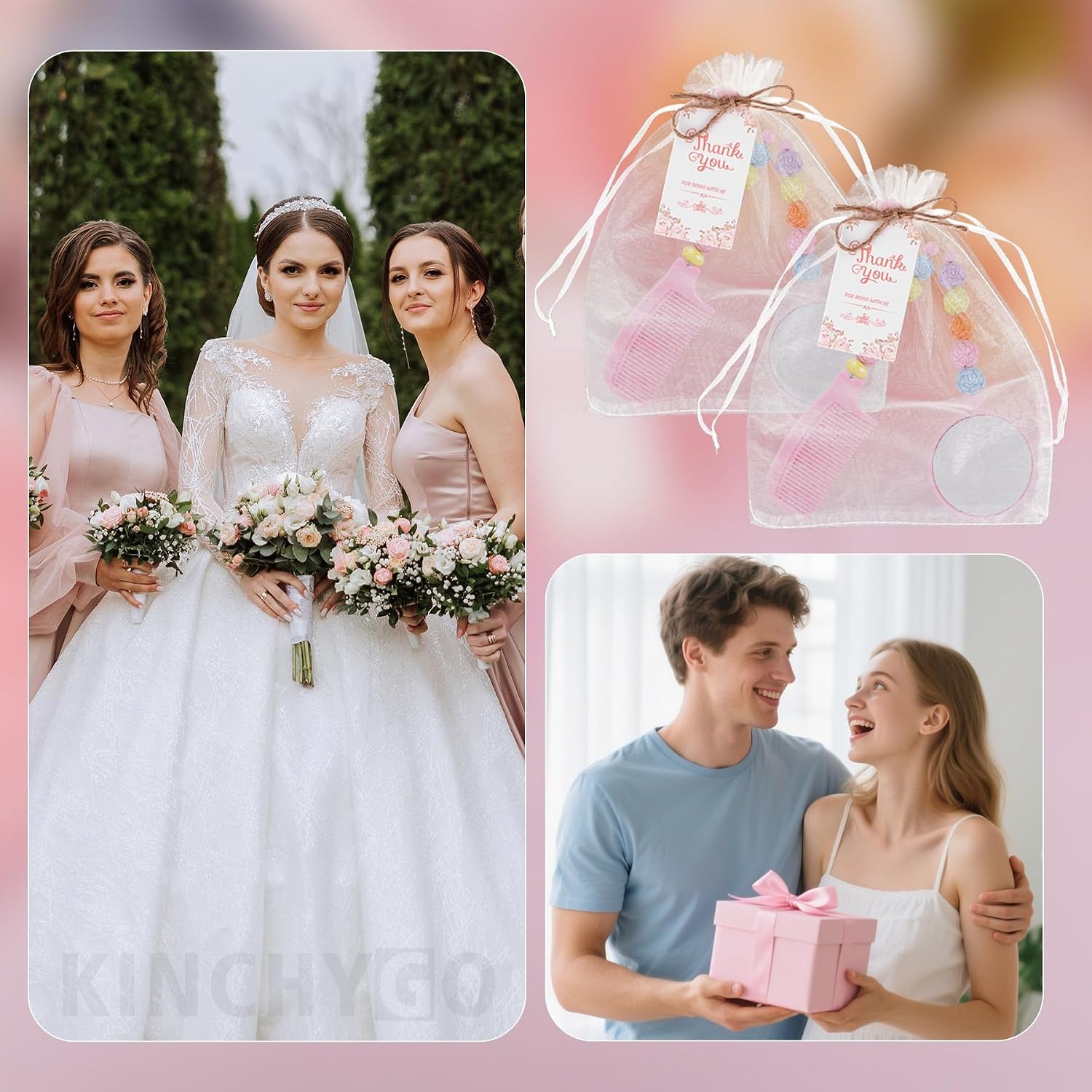 20 Set Beadable Handheld Mirrors Combs Bulk Party Favors with Thank You Tag Organza Bag and Jute Twine for Wedding Bridal Shower