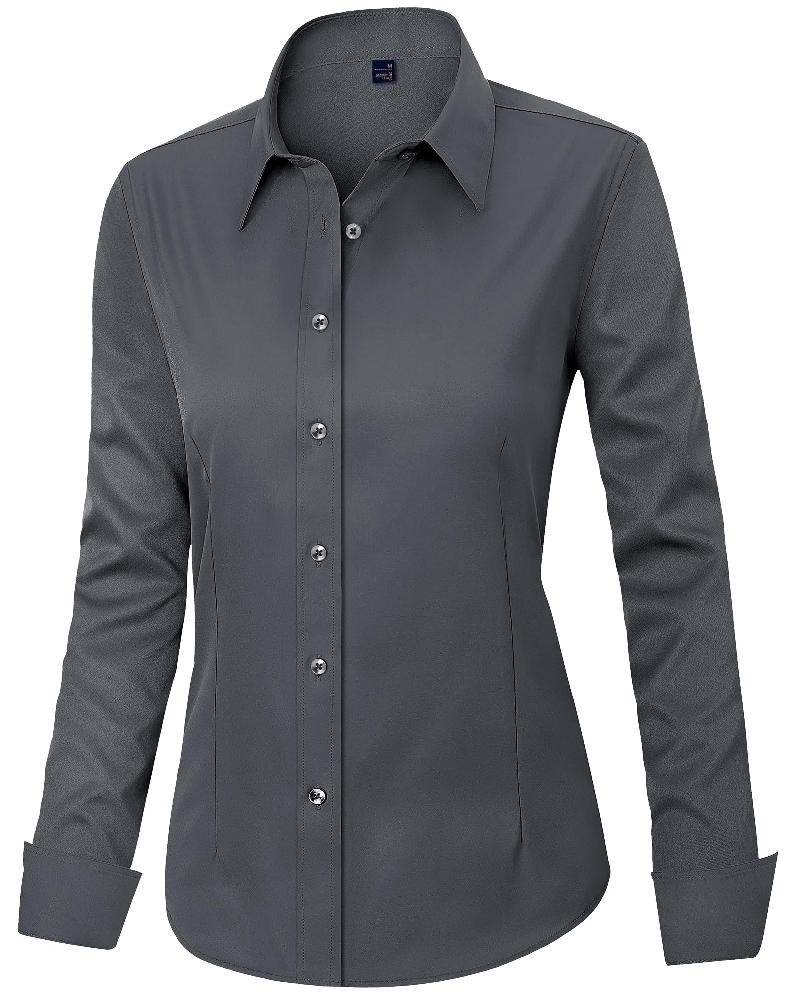 J.VER Camisas de vestir para mujer, de manga larga, con botones, sin arrugas, blusa de trabajo sólida