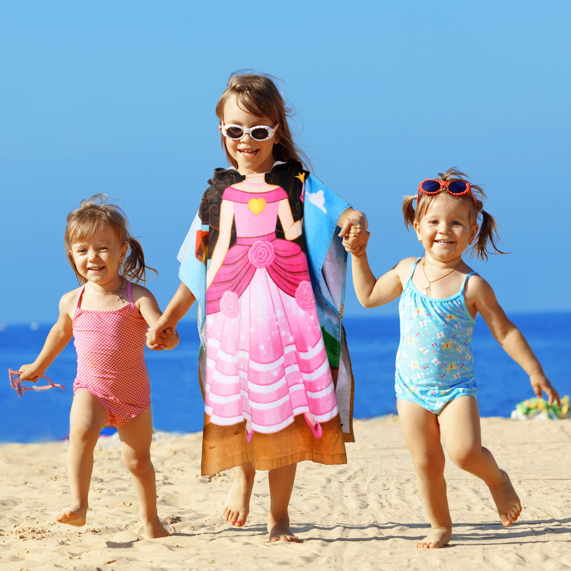 Tirrinia Princess - Toalla poncho para niños, toalla con capucha para surfear, playa, baño, natación, regalo para niñas de 2 a 7 años, 24 x 52 pulgadas, 100% algodón