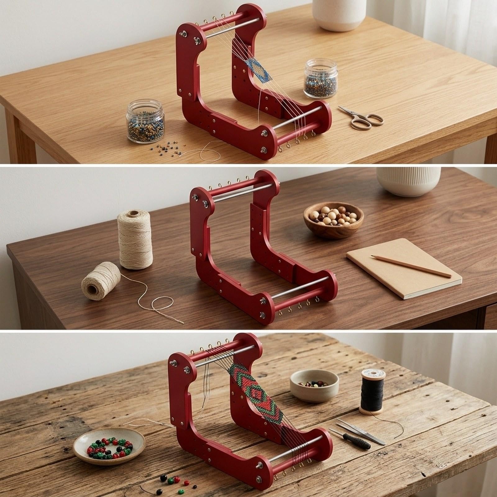 Telaio Perline Legno Regolabile per Bracciali Collane Accessori Funzione Doppia Posizione E Inclinazione Ergonomica Materiale Robusto Adatto, Rosso