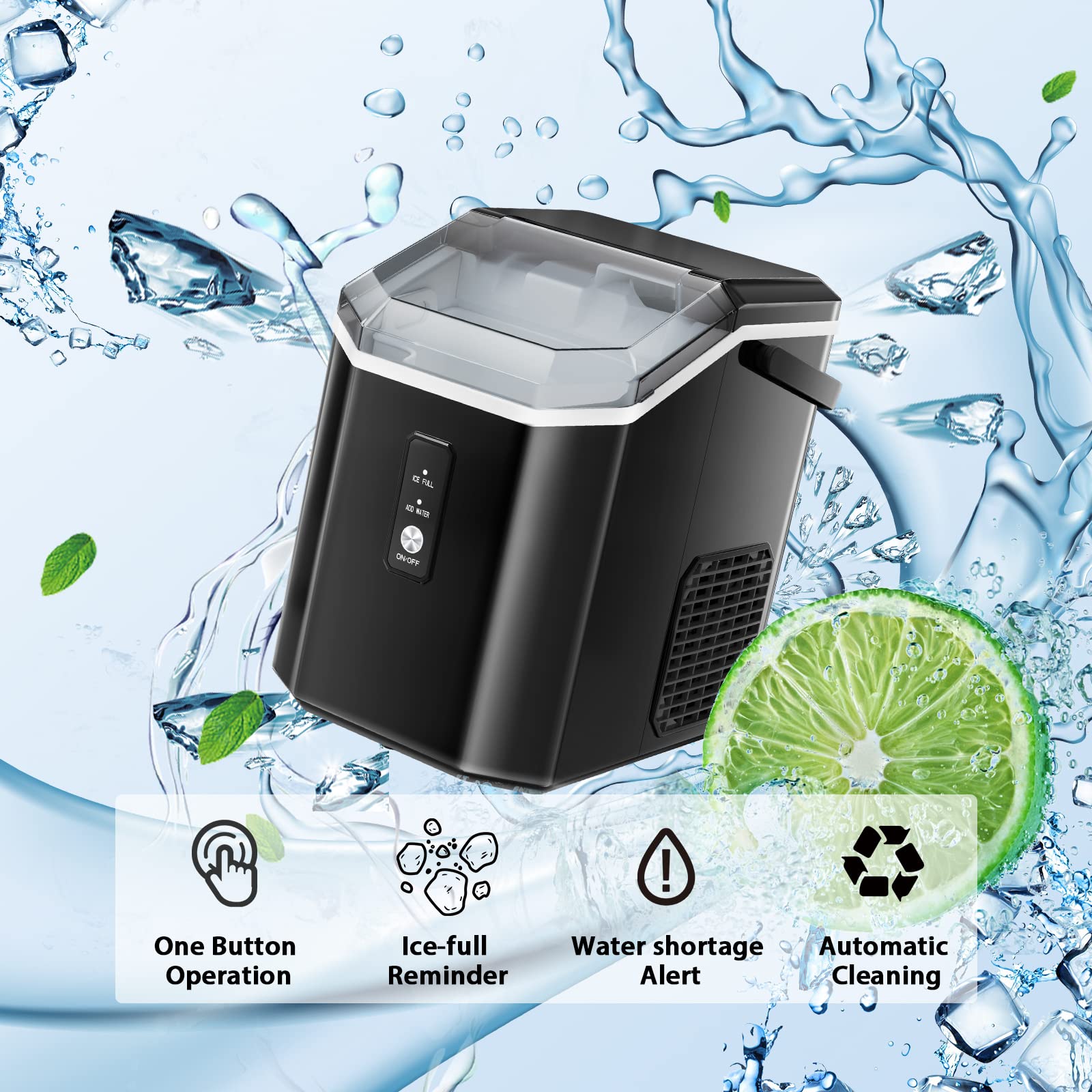 Antarctic Star Countertop Ice Maker Portable Ice Machine, Automatic-Cleaning Ice Makers, 34lbs/24h, Pebble Portable Ice Machine With Ice Scoop For Home Kitchen Bar Party Black on Fridge.com - View 6