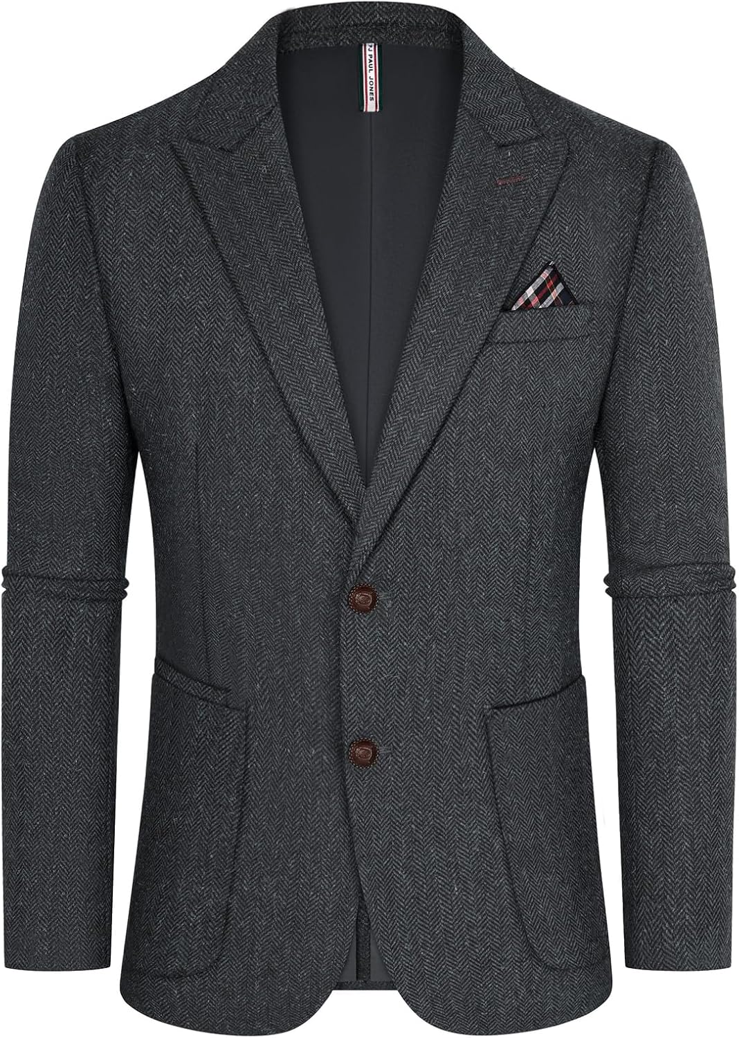 PJ PAUL JONES Mens Blazer Vintage Herringbone Tweed Blazer Two Button Wool Blend Sport Coat with Pocket Square