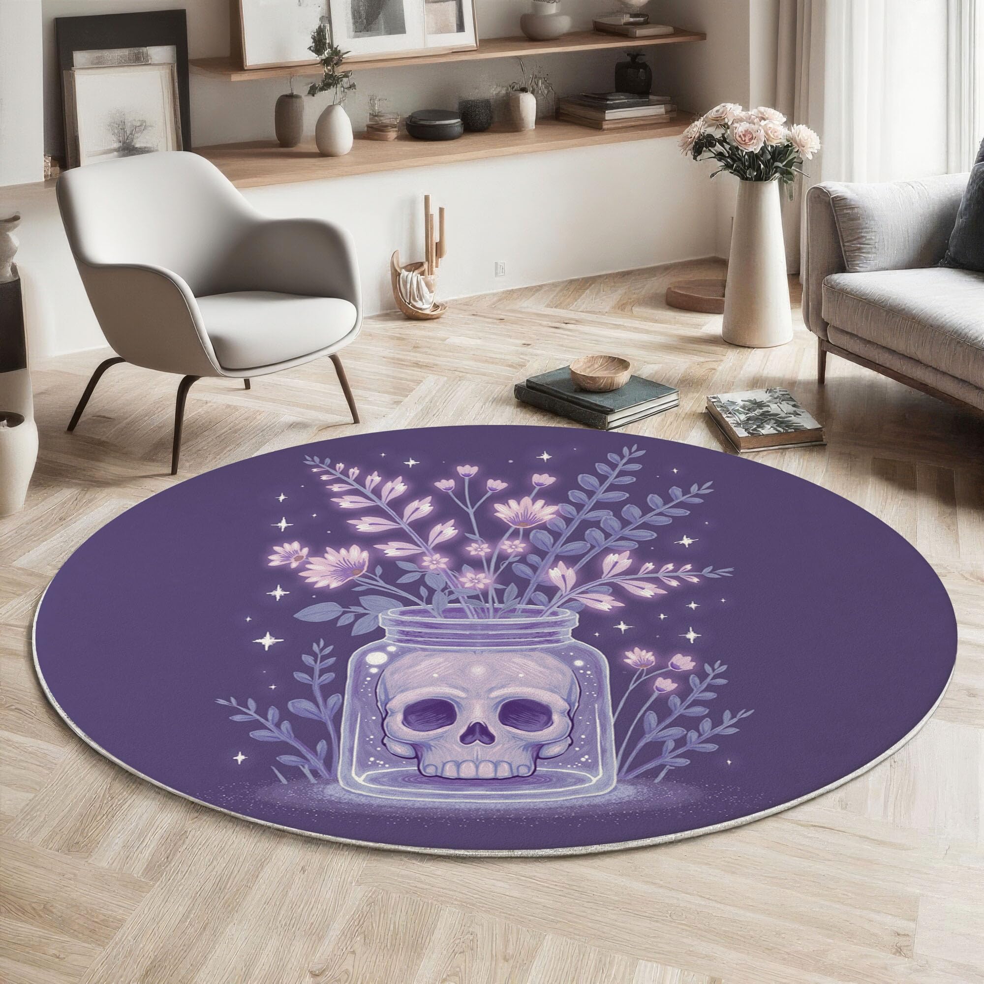 Tapis de Salon Rond Antidérapant Moelleux et Doux Violet 160cm pour Chambre d'enfant