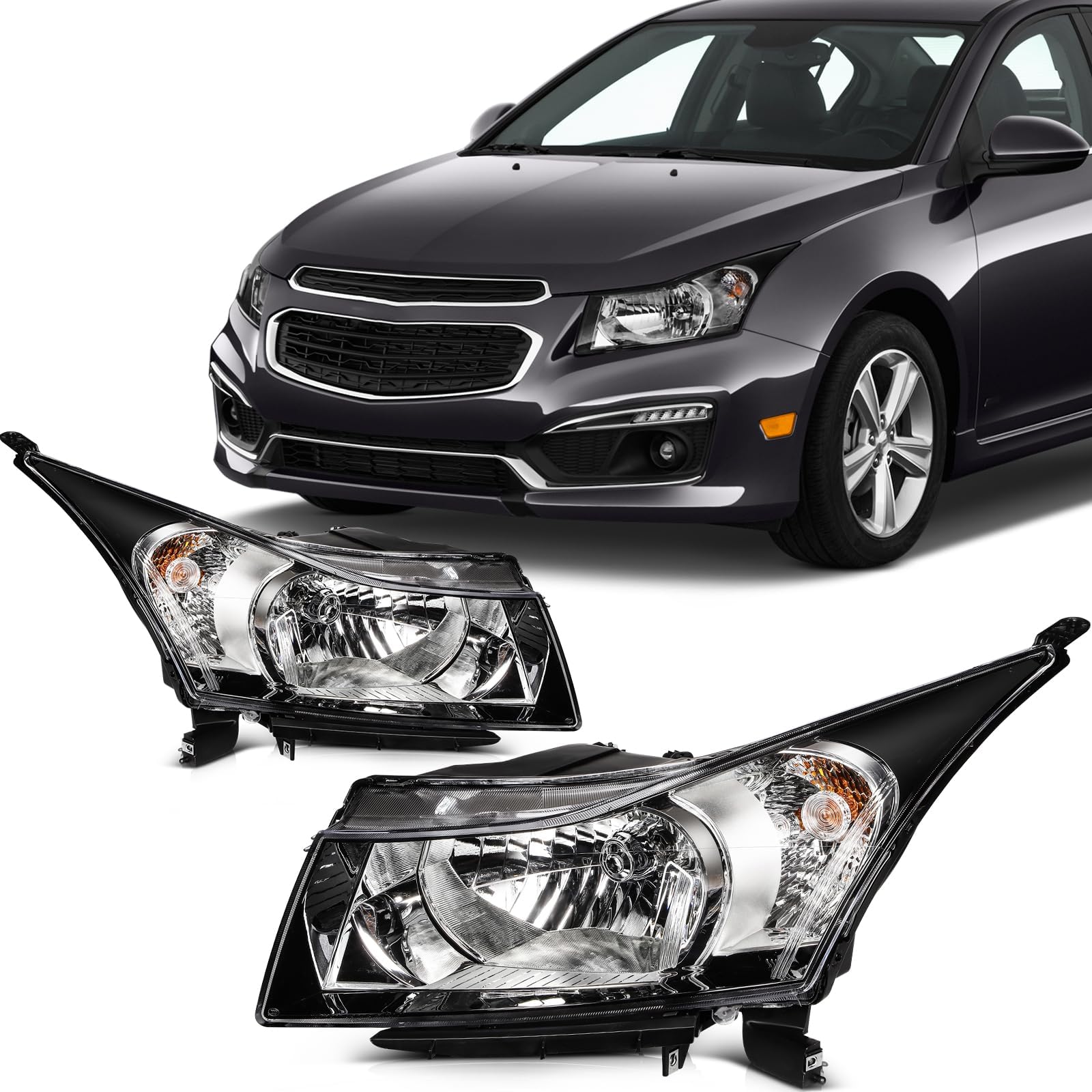 SCITOO Headlight Assembly Fit For Chevrolet Cruze 2011-2015,For Chevrolet Cruze Limited 2016 Headlamp in Chrome Housing Clear Lens