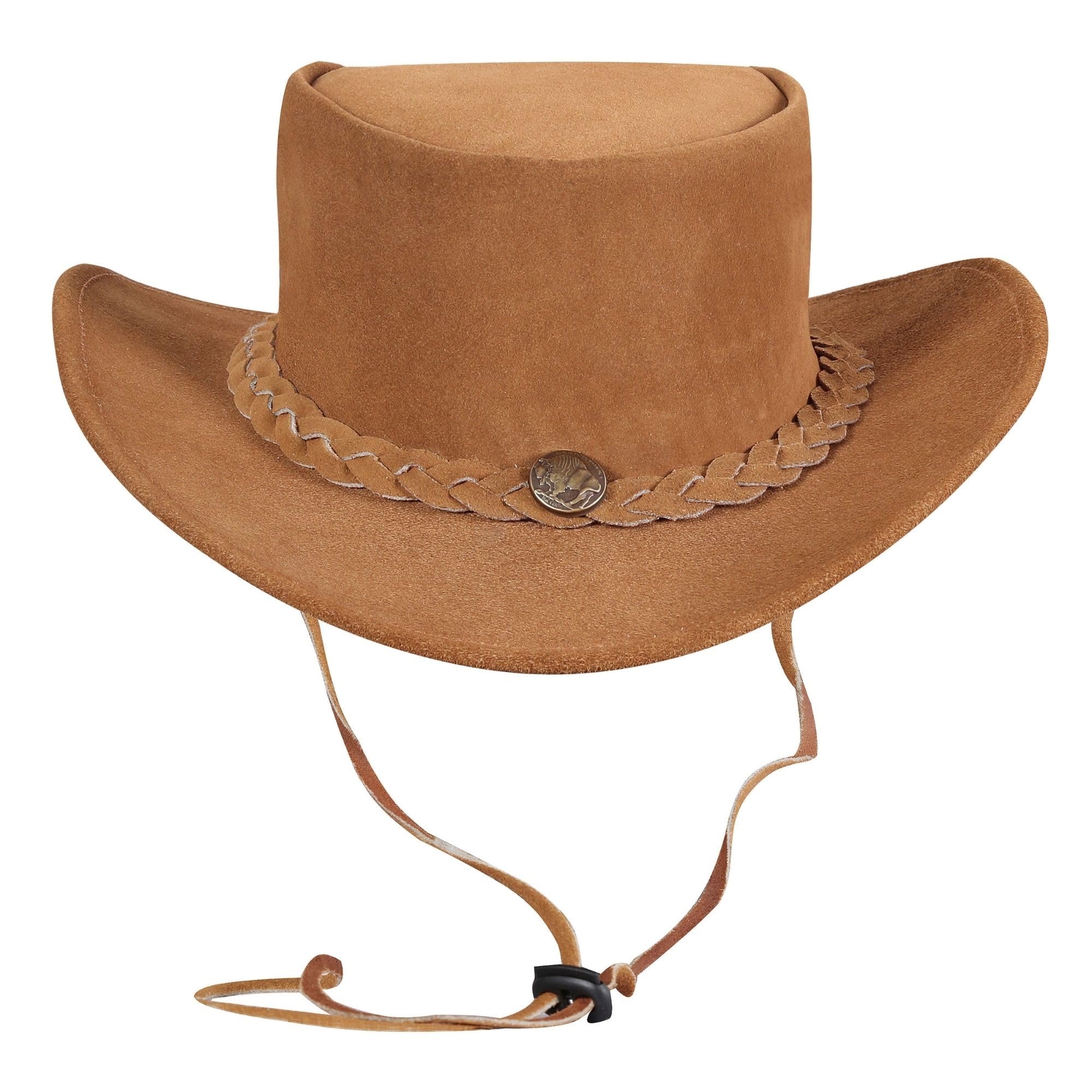 URBAN 5884 Sombrero Vaquero de Cuero de Ante Auténtico, Sombrero Cowboy para Hombre/Mujer, con ala Ancha y Barboquejo Ajustable