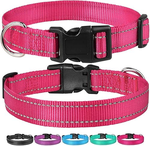 Miniatura 6 de Collar reflectante con hebilla para perro, ajustable, collares de seguridad de nailon para perros pequeños, medianos y grandes, color rosa, talla M