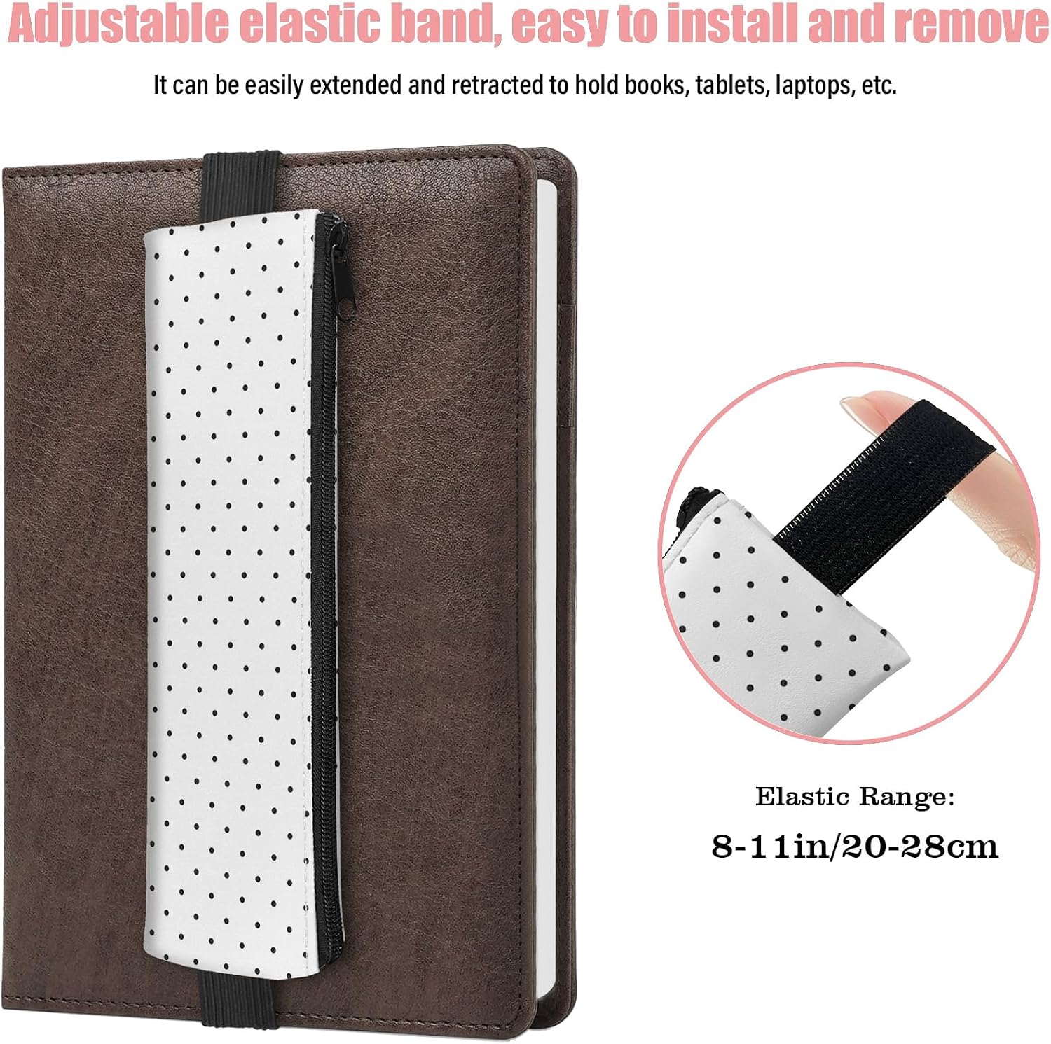 4 Pack Elastic Pen Holder for Notebook, Prints Pouch with Elastic Band and Zipper, Leather Pen Holder for Planners, Journals, Book (Simple Style) image 2