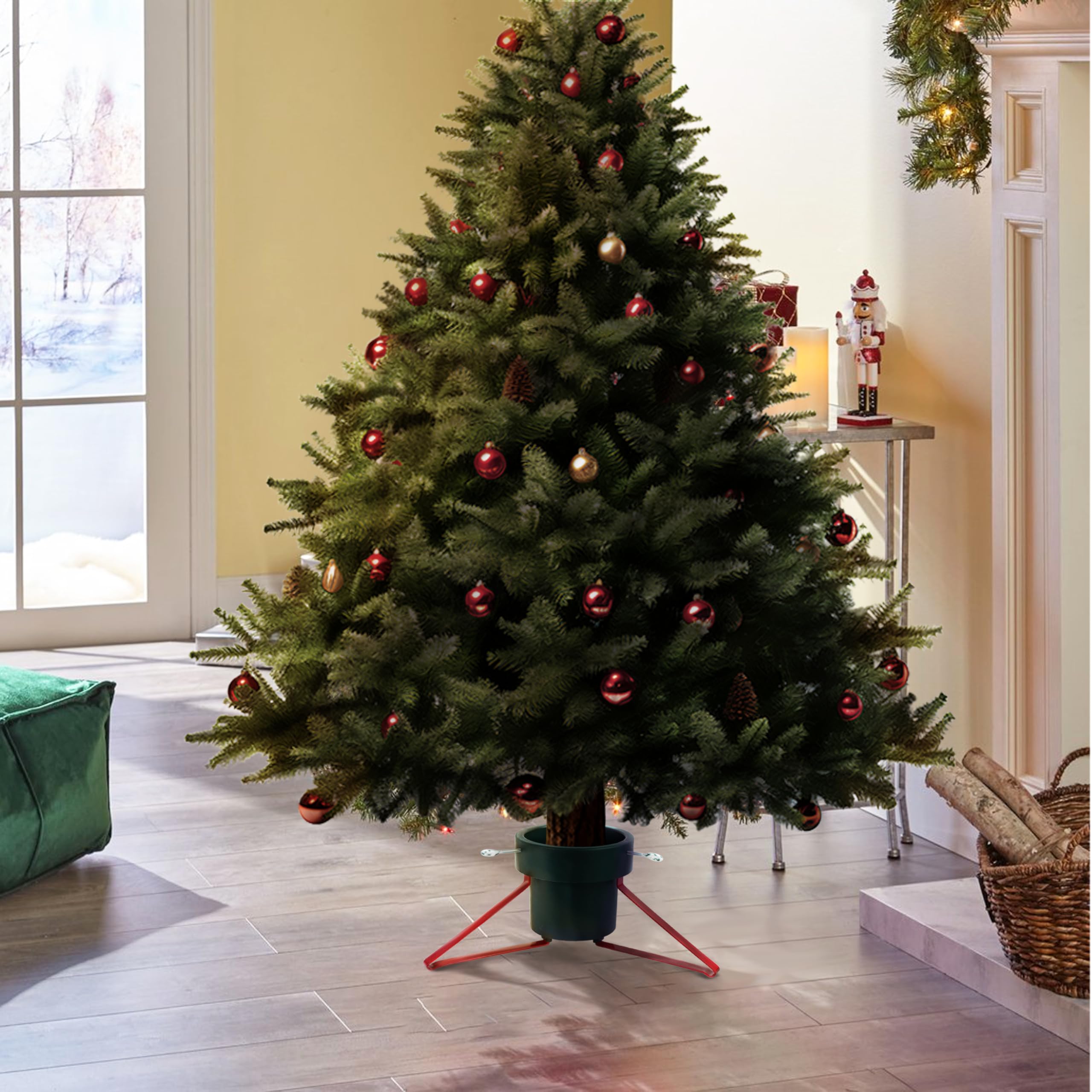 Support pour sapin de Noël pour arbres jusqu'à 1,8 m | Fixation manuelle avec 3 mécanismes à vis | Réservoir d'eau remplissable jusqu'à 1,5 L pour une stabilité supplémentaire | Support de