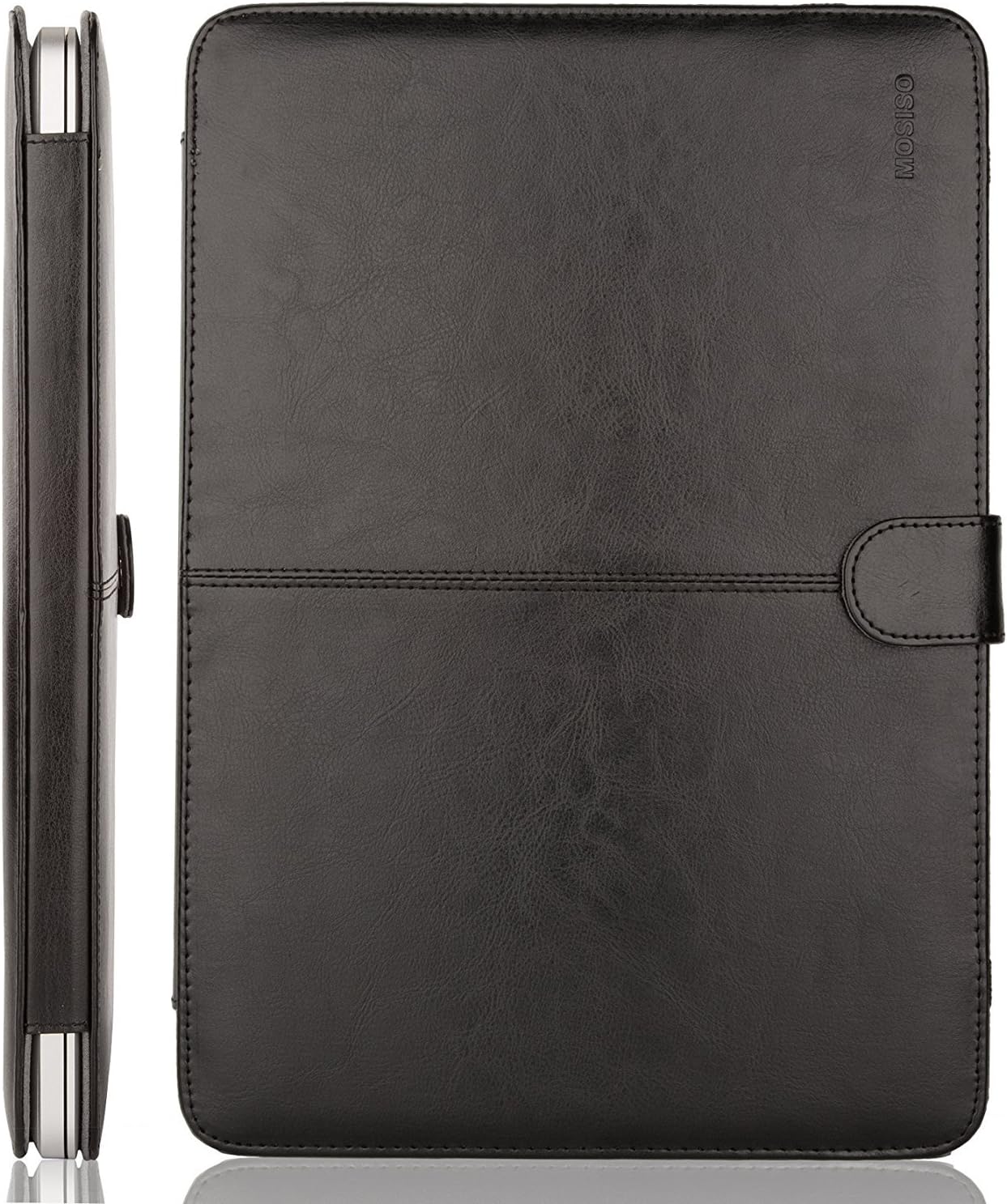 MOSISO Compatible with MacBook Pro 15 inch Retina (A1398, Version 2015/2014/2013/end 2012), PU Leather Portfolio Protective Stand Cover Sleeve, Black