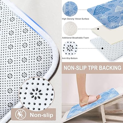 Miniatura 2 de Britimes Juego de baño con cortina de ducha y alfombras y accesorios, árbol de Navidad, invierno, pino, azul, juego de cortina de ducha, decoración