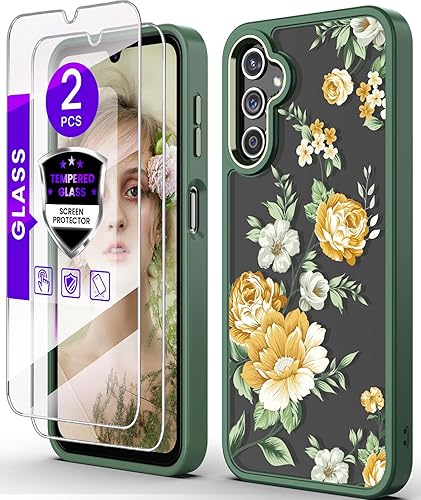 Funda para Samsung Galaxy A14 5G con protector de pantalla de vidrio templado 2 unidades, protección de grado militar TPU suave y policarbonato