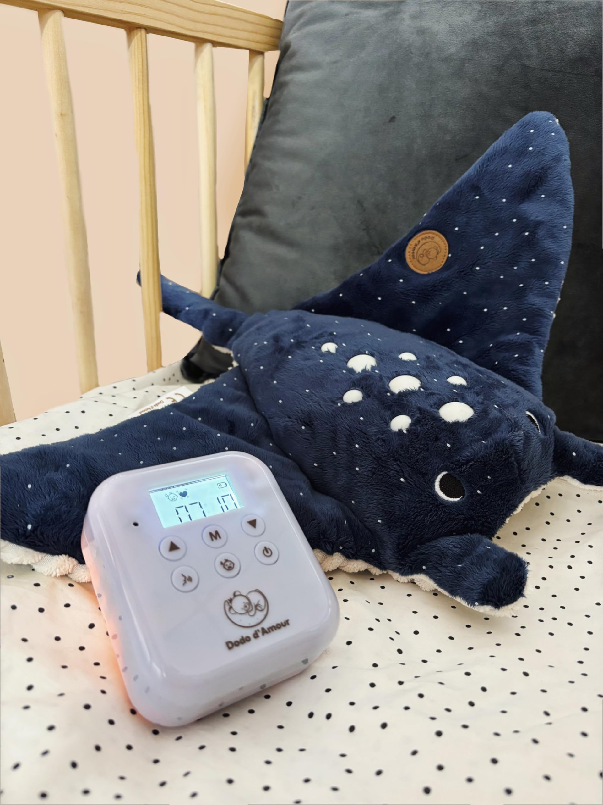 DODO D'AMOUR - Peluche Luce Notturna Manta Modula - Dodo Dreamer - 053065 - Blu - Regalo - Lavabile in Macchina - Creatore Francese - Coach del Sonno Bambino - Sleep Trainer - dalla nascita