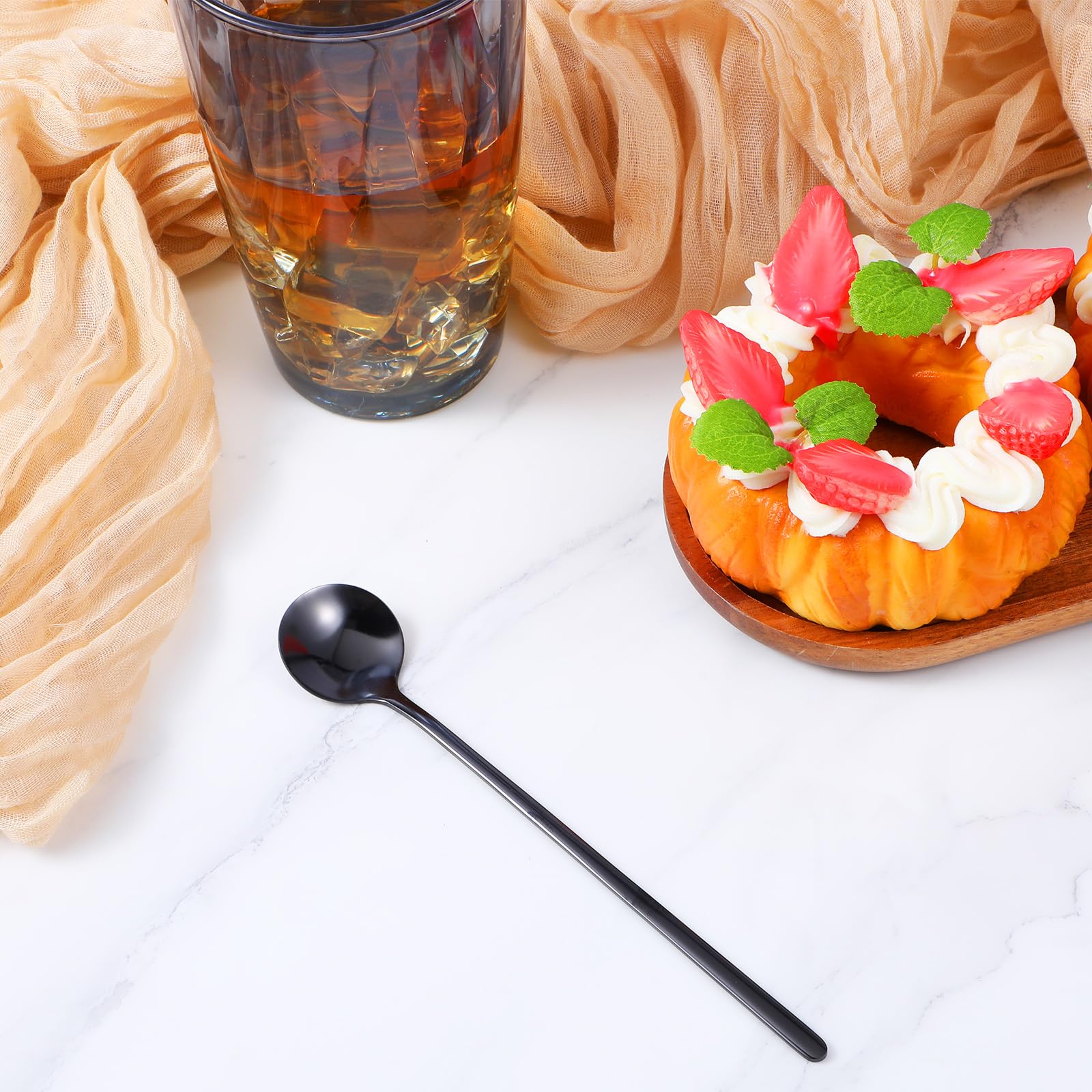 4 cucharas de café de acero inoxidable negro satinado, 6,7 pulgadas, cucharas de té helado, espresso para espresso, cucharas de postre, cucharas grandes redondas