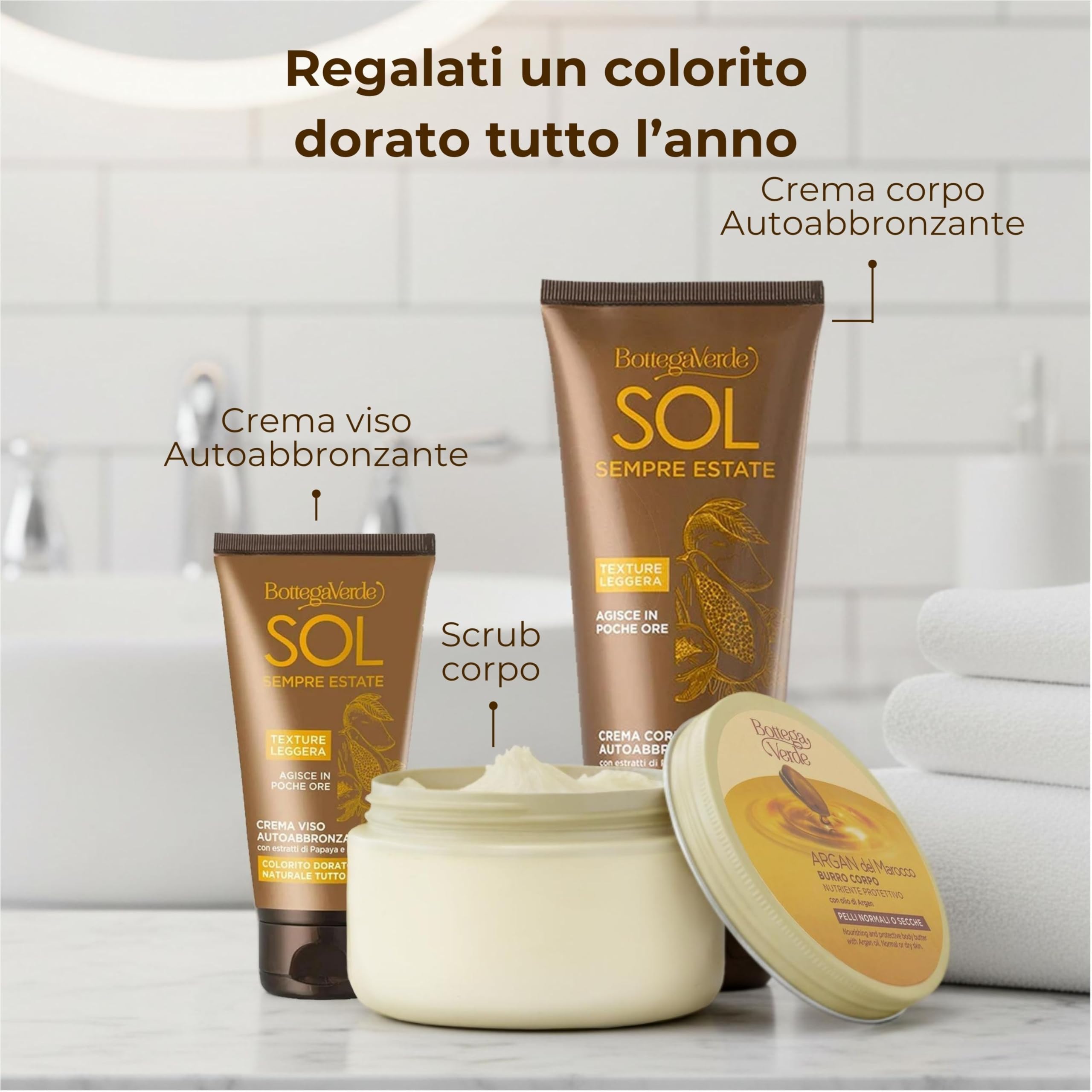 Crema Autoabbronzante Corpo Bottega Verde 200 ml con Estratti di Papaya e Mango