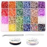 JOJOPLAY Tube Seed Beads Kit, 7mm, Craft Bugle Glass Beads with Bead Needle, Elastic String for Bracelet Necklace Jewelry Making (24 Colors)
