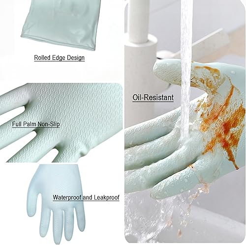 Miniatura 3 de 3 pares de guantes duraderos para lavar platos sin látex, puño de 15 pulgadas de largo, ideales para limpieza de cocina, lavandería, jardinería