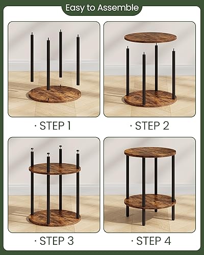 Miniatura 5 de Mesa auxiliar redonda, mesa auxiliar de 2 niveles, mesa auxiliar pequeña con tubo de metal, mesa auxiliar industrial, para sala de estar,